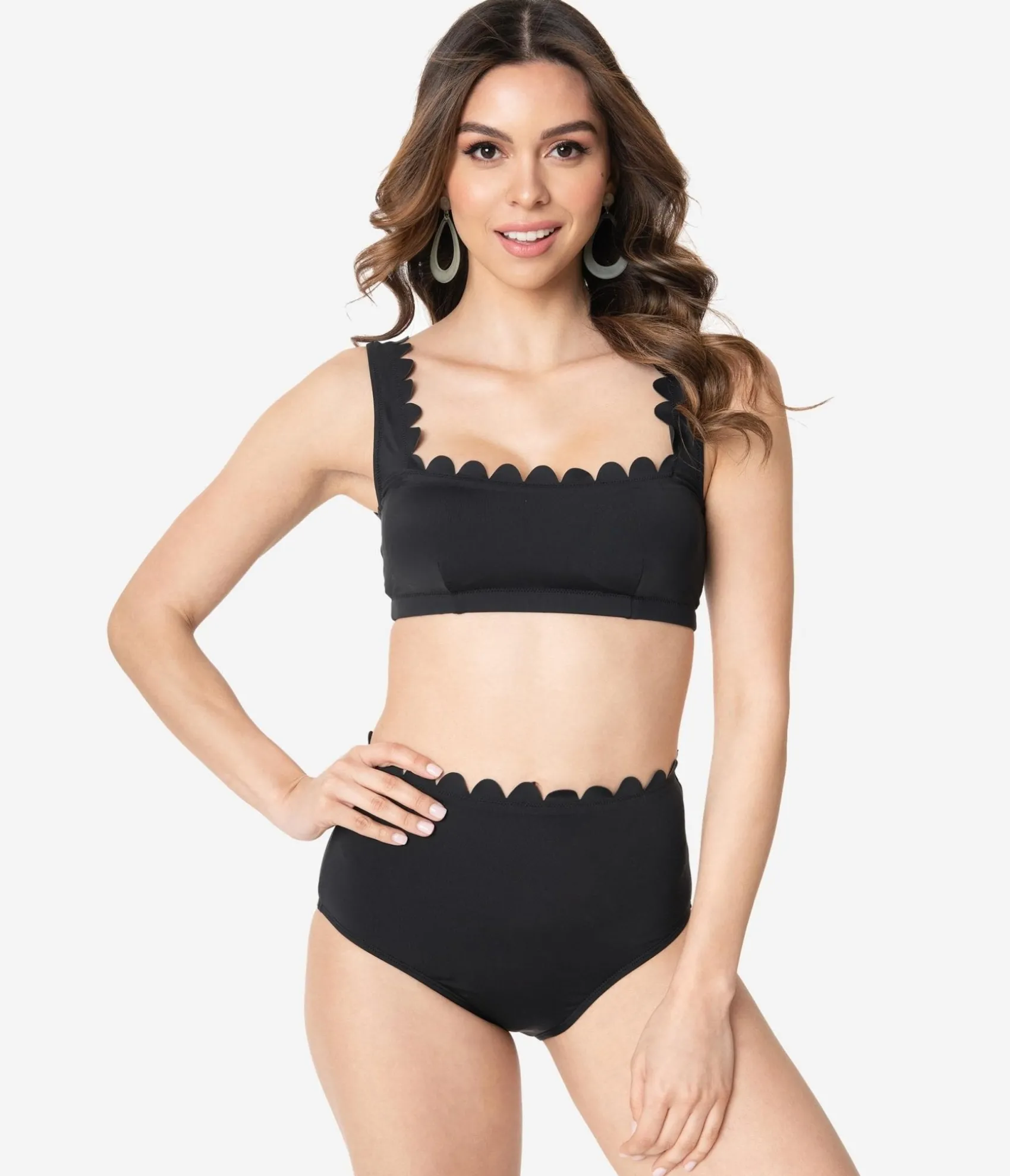 Unique Vintage Kingdom & State 1970s Black Scalloped Swim Bottoms Online