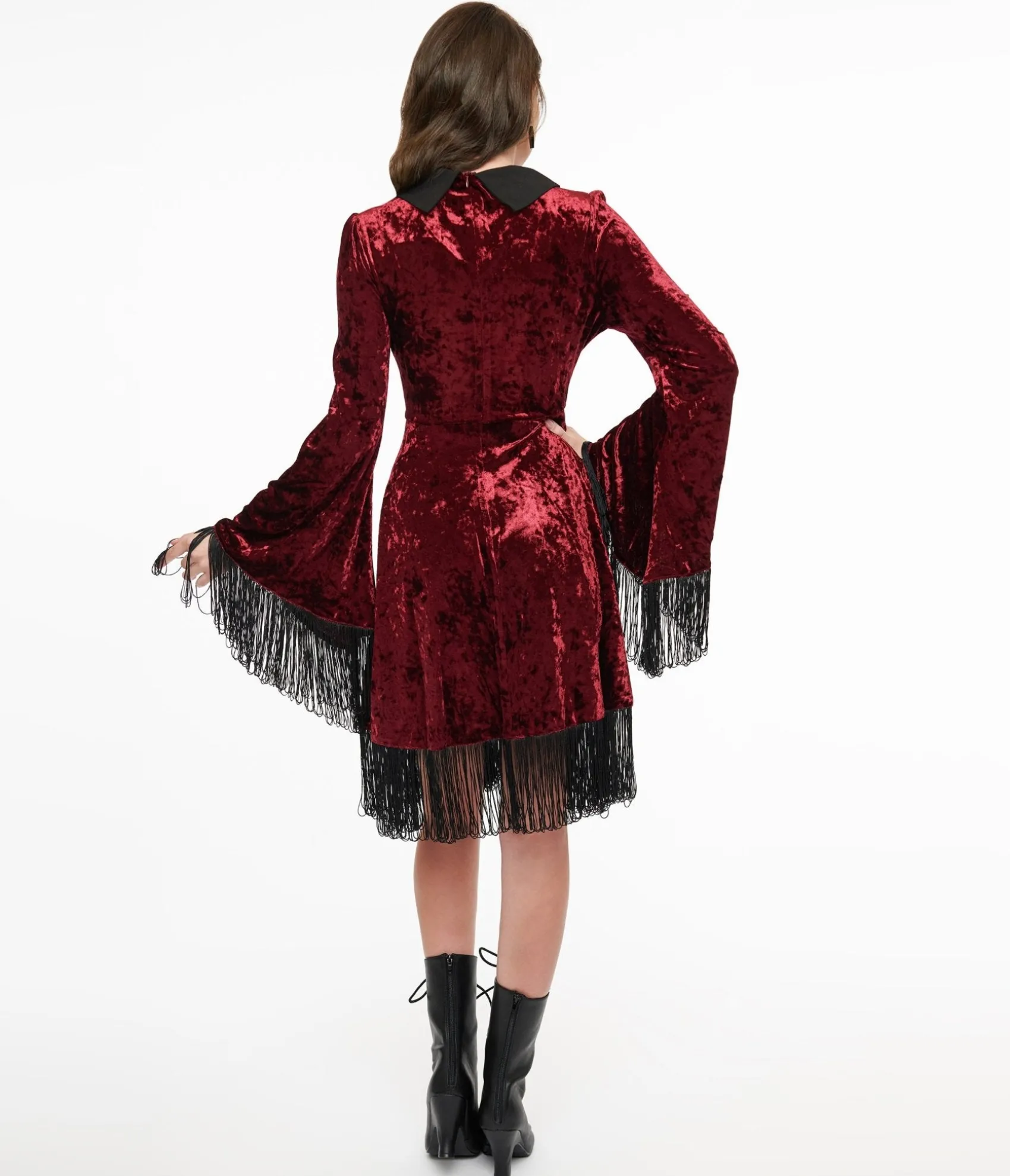 Unique Vintage Lively Ghosts Red Velvet Fringe Moon Dress Best Sale