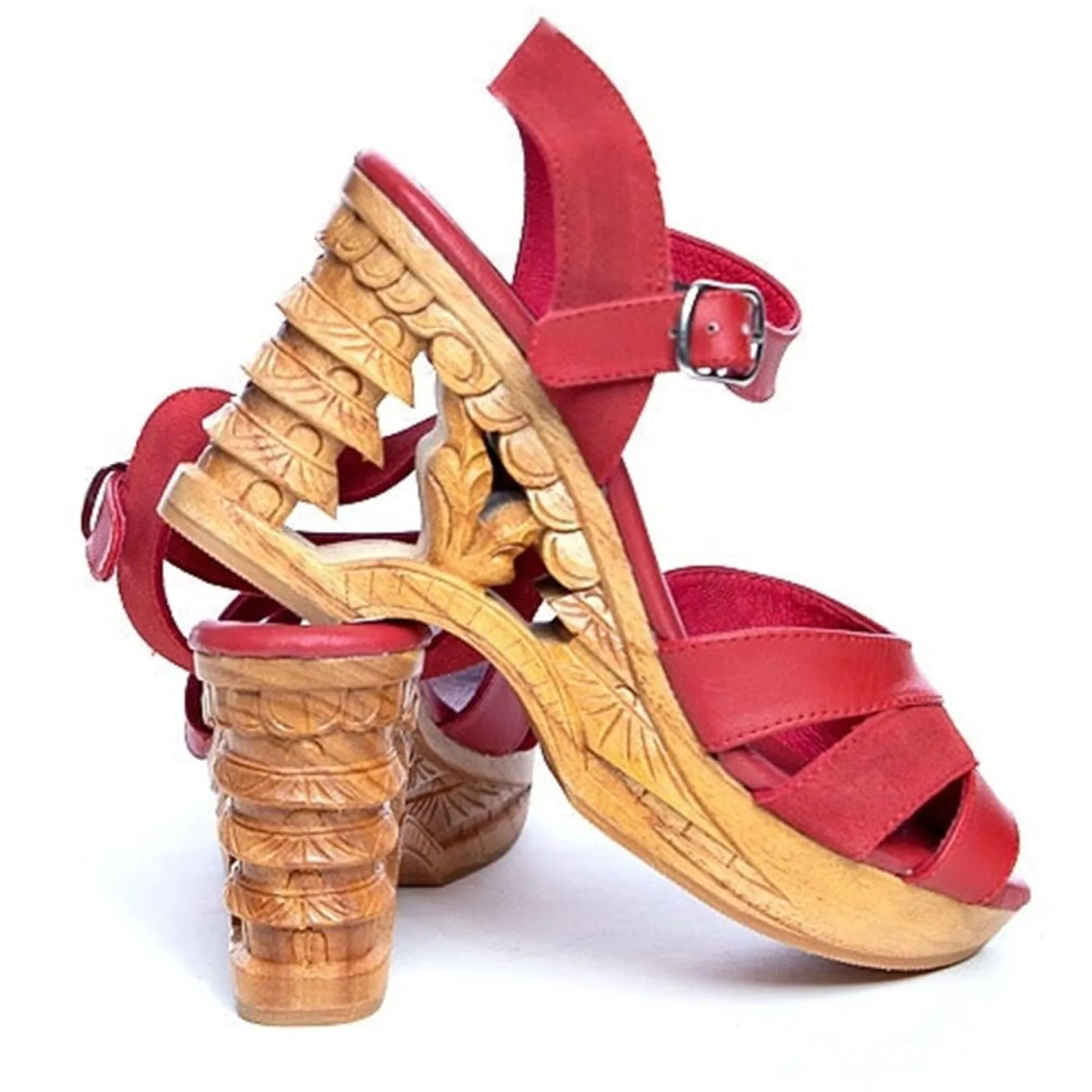 Unique Vintage Lucky Lou Shoes Pagoda Red Suede Wedges Fashion
