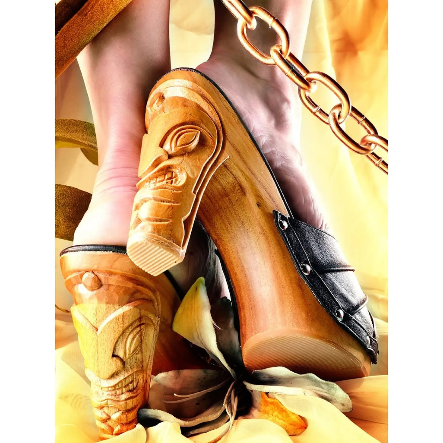 Unique Vintage Lucky Lou Shoes The Rockin' Tiki Strapless Black Leatherette Heels Fashion