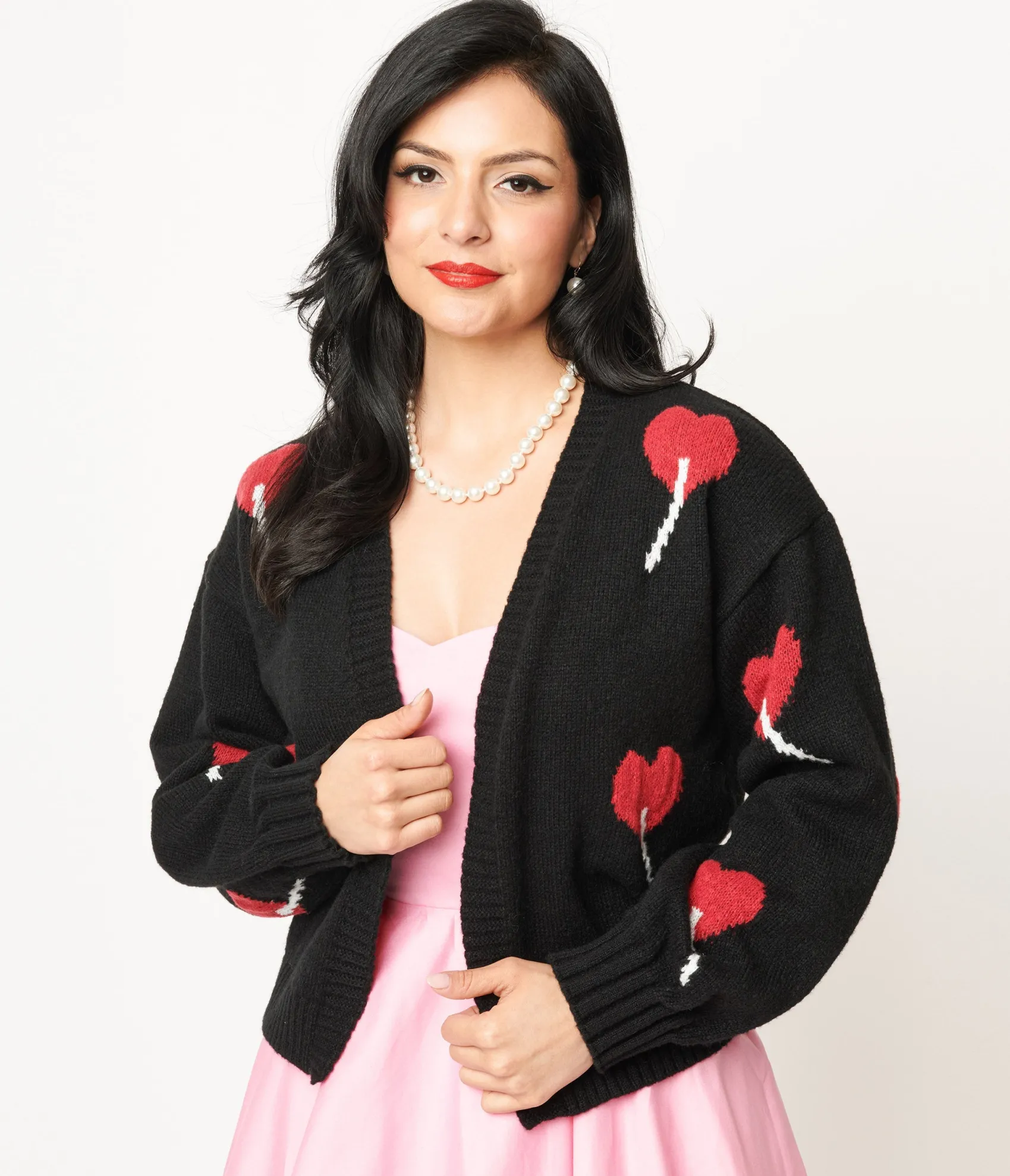 Unique Vintage Magnolia Place Black Heart Lollipop Open Cardigan Cheap