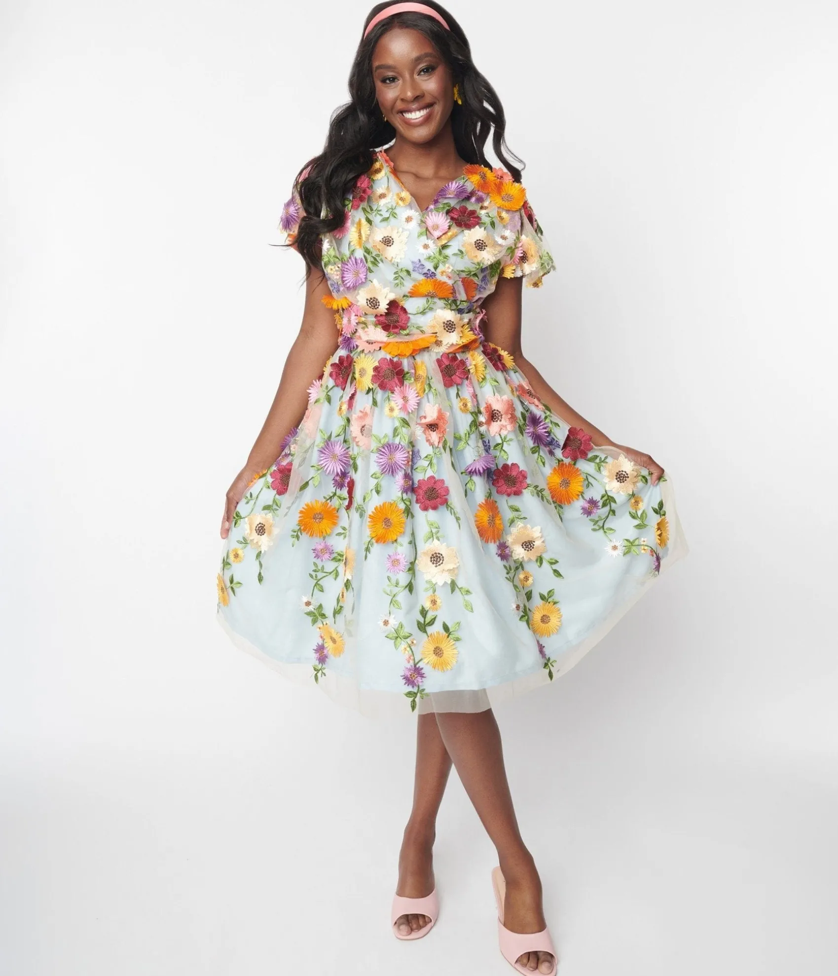 Unique Vintage Magnolia Place Flower Party Midori Swing Dress Cheap