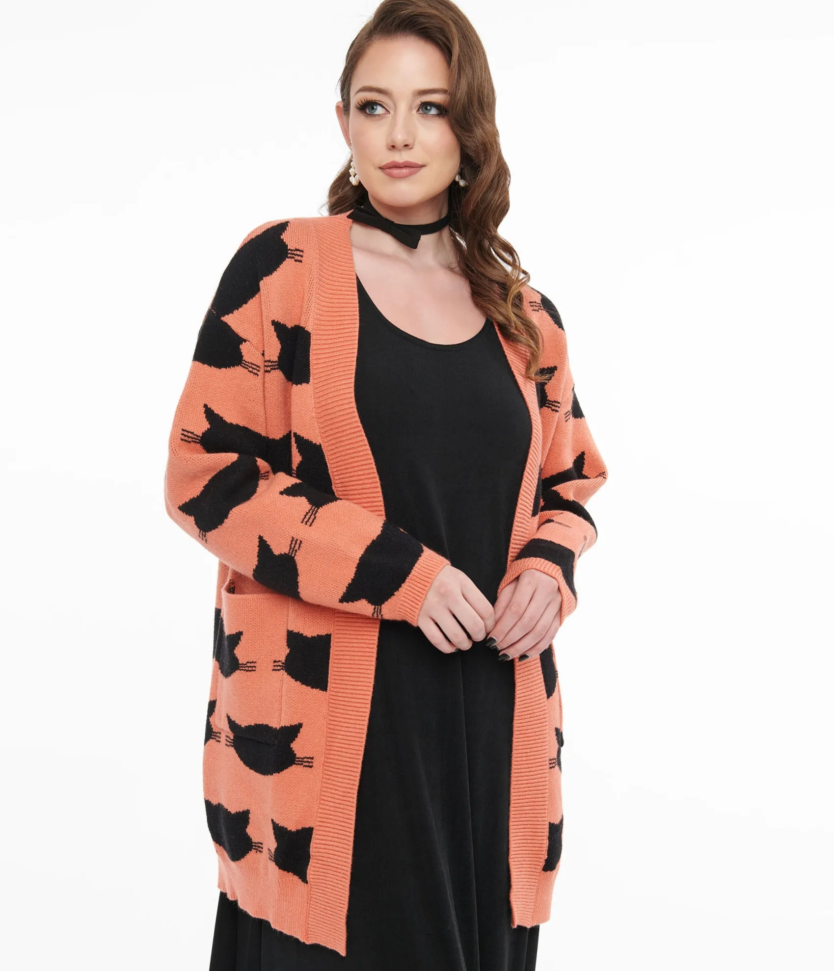 Unique Vintage Magnolia Place Orange & Black Cat Cardigan Outlet