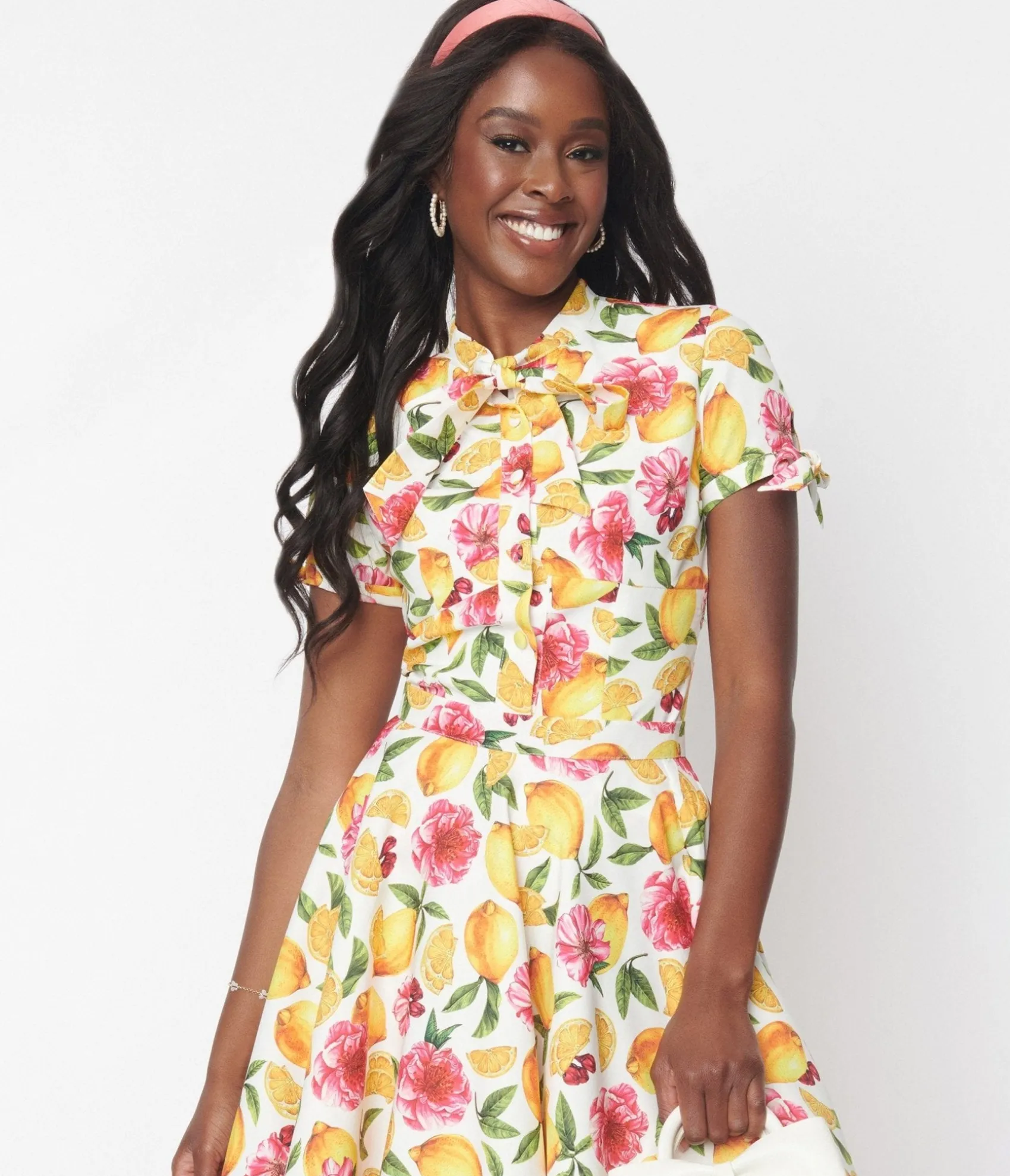 Unique Vintage Magnolia Place Pink Florals & Lemons Elanor Top Flash Sale