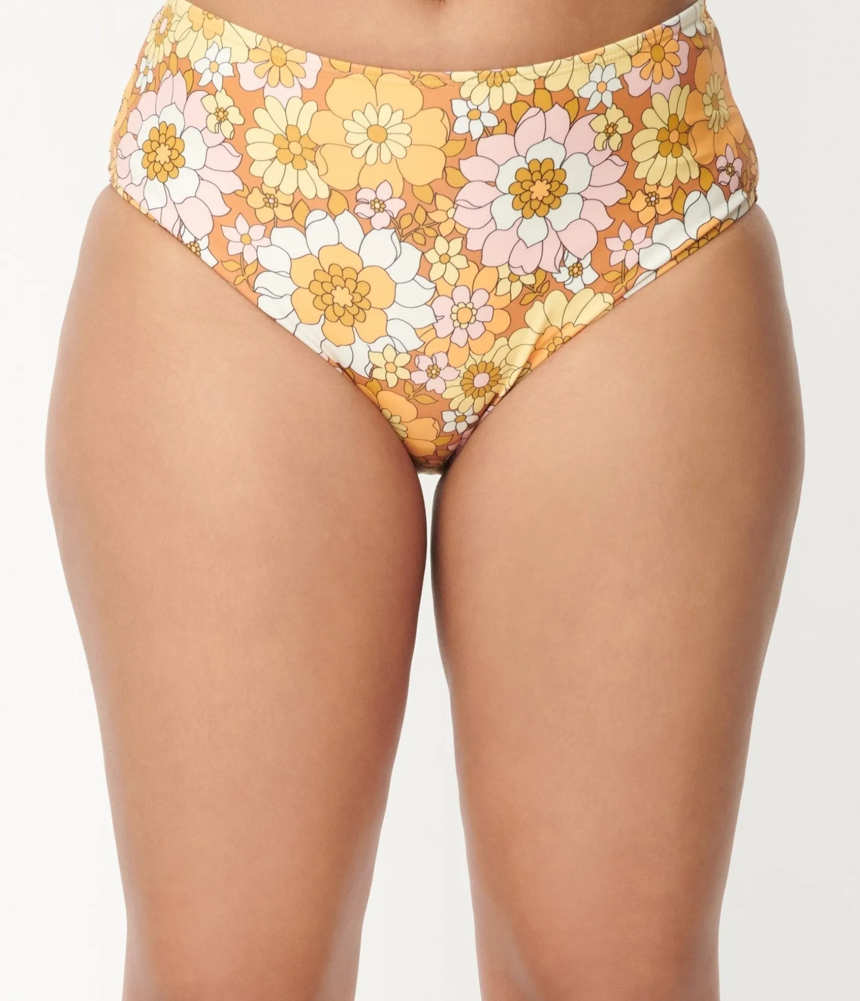 Unique Vintage Magnolia Place 1970s Mustard Floral Print Two Piece Swimsuit Discount