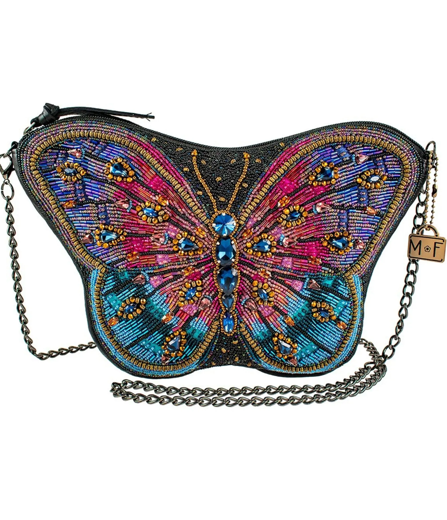 Unique Vintage Mary Frances Pink & Purple Beaded Butterfly Crossbody Bag New