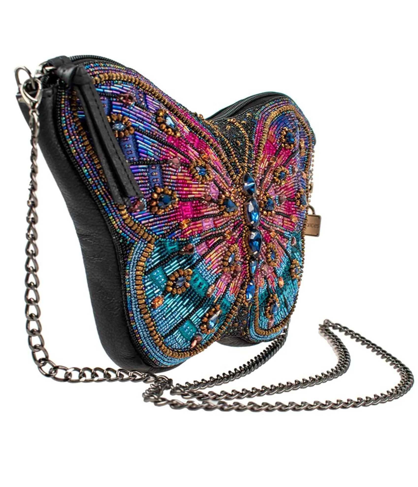 Unique Vintage Mary Frances Pink & Purple Beaded Butterfly Crossbody Bag New