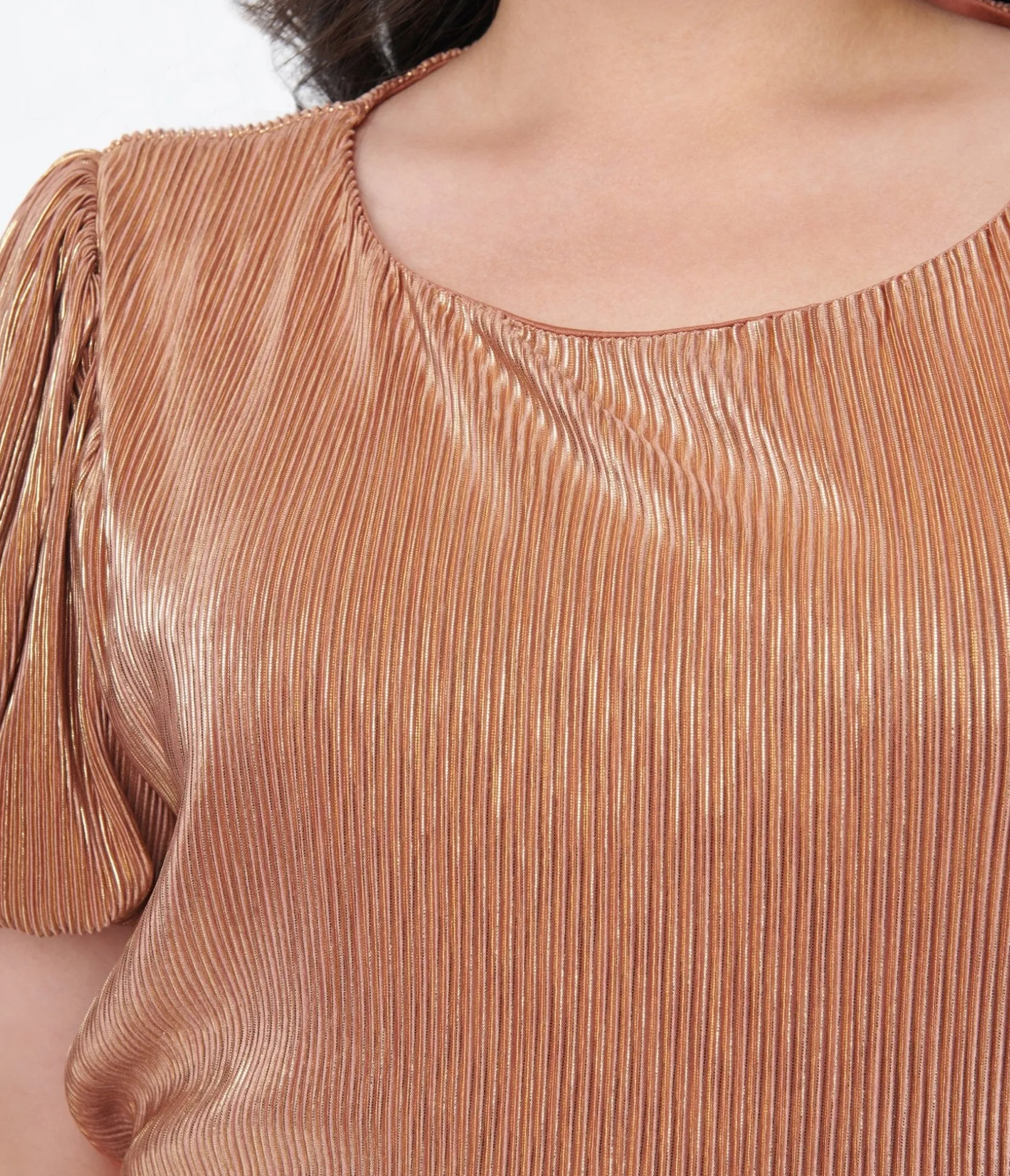 Unique Vintage Metallic Copper Ribbed Blouse Discount