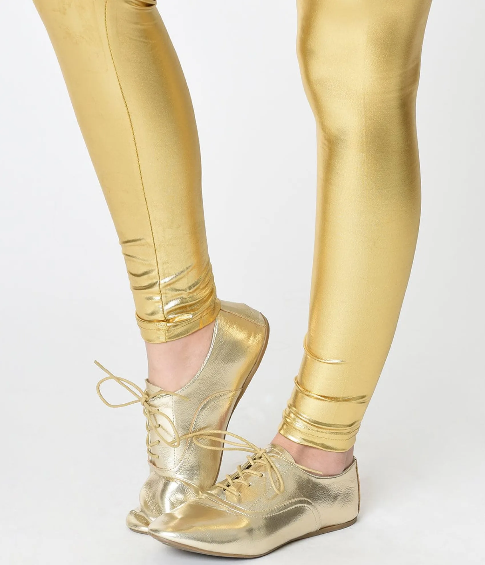 Unique Vintage Metallic Gold Classic Lace Up Flats Clearance