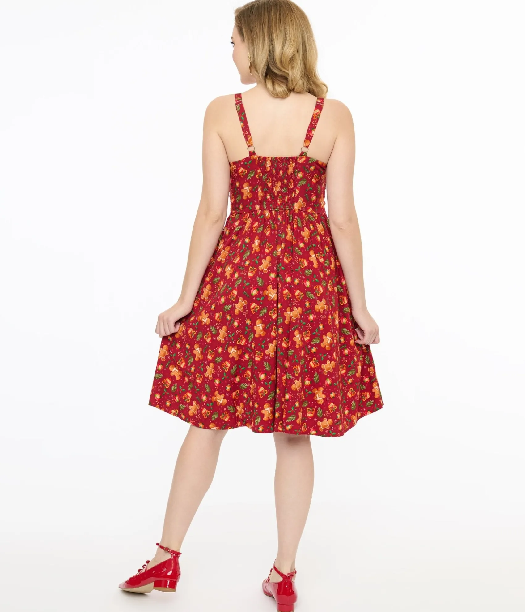 Unique Vintage Miss Lulo 1950s Red Gingerbread Man Print Eden Fit & Flare Dress Cheap