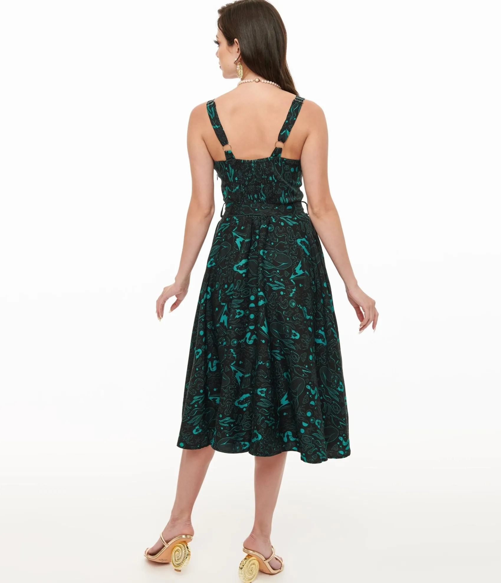 Unique Vintage Miss Lulo 1950s Teal Sea Witch Print Lori Swing Dress Shop