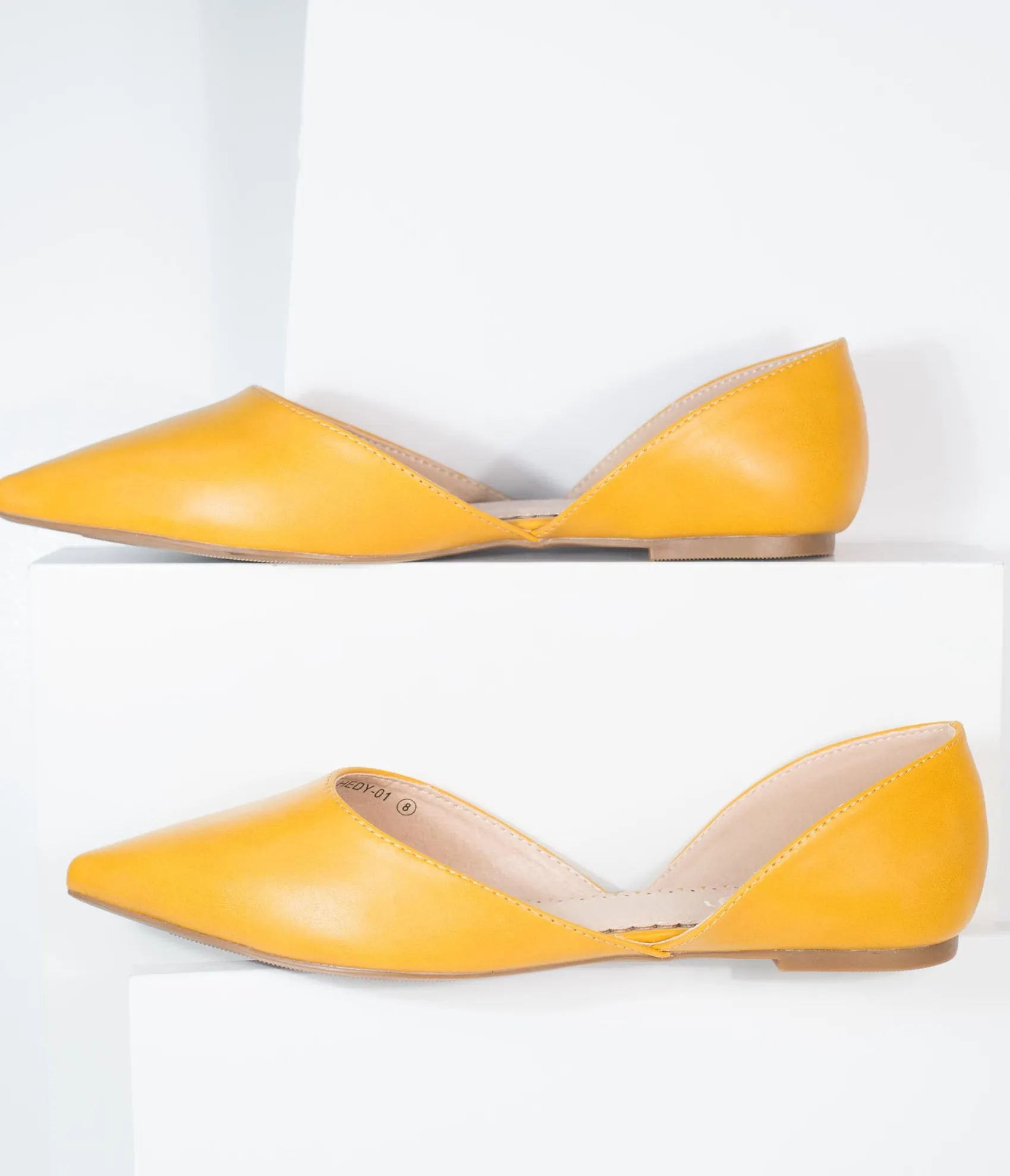 Unique Vintage Mustard Leatherette Pointed Toe Flats Store