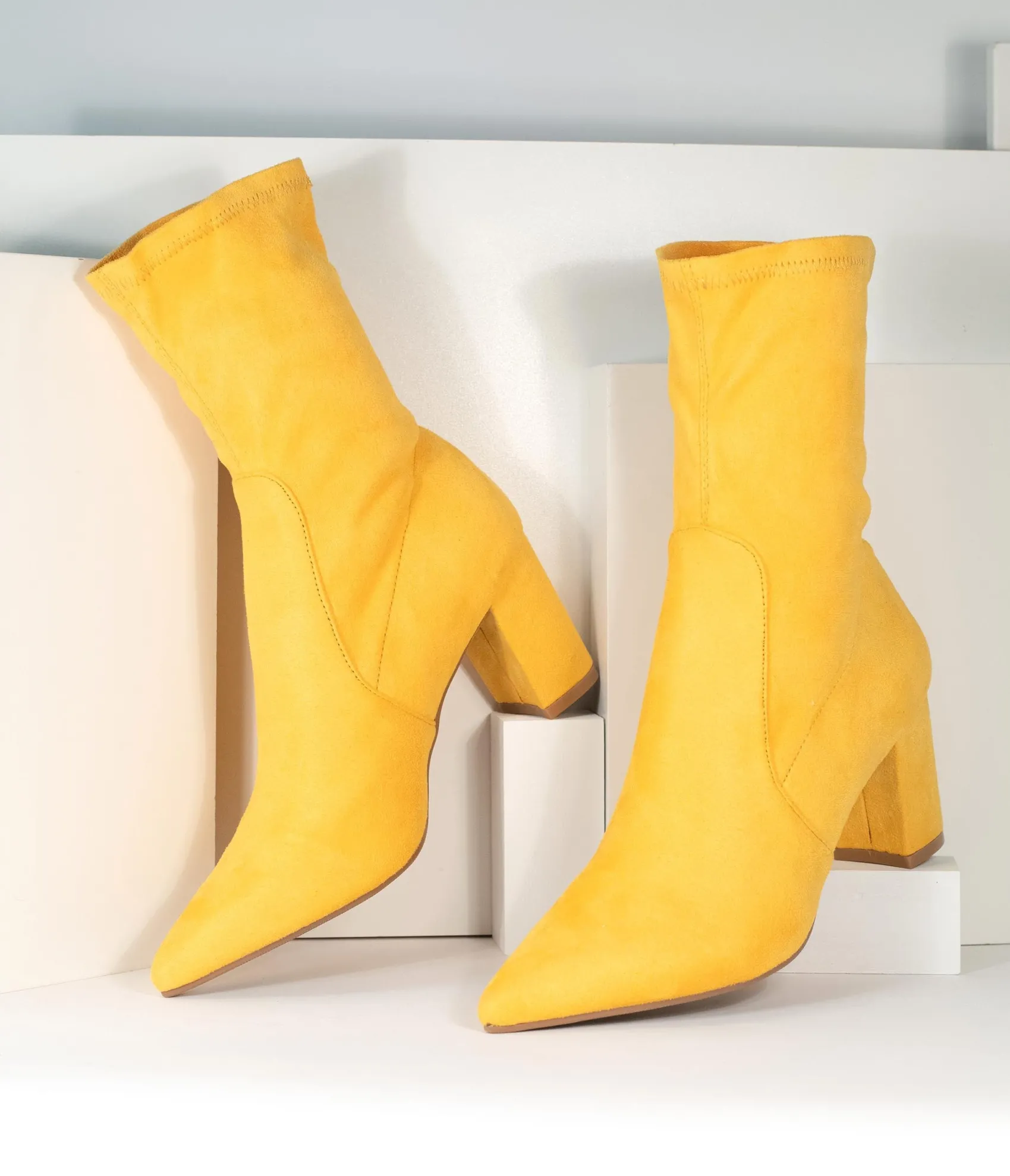 Unique Vintage Mustard Suede Pointed Bootie New