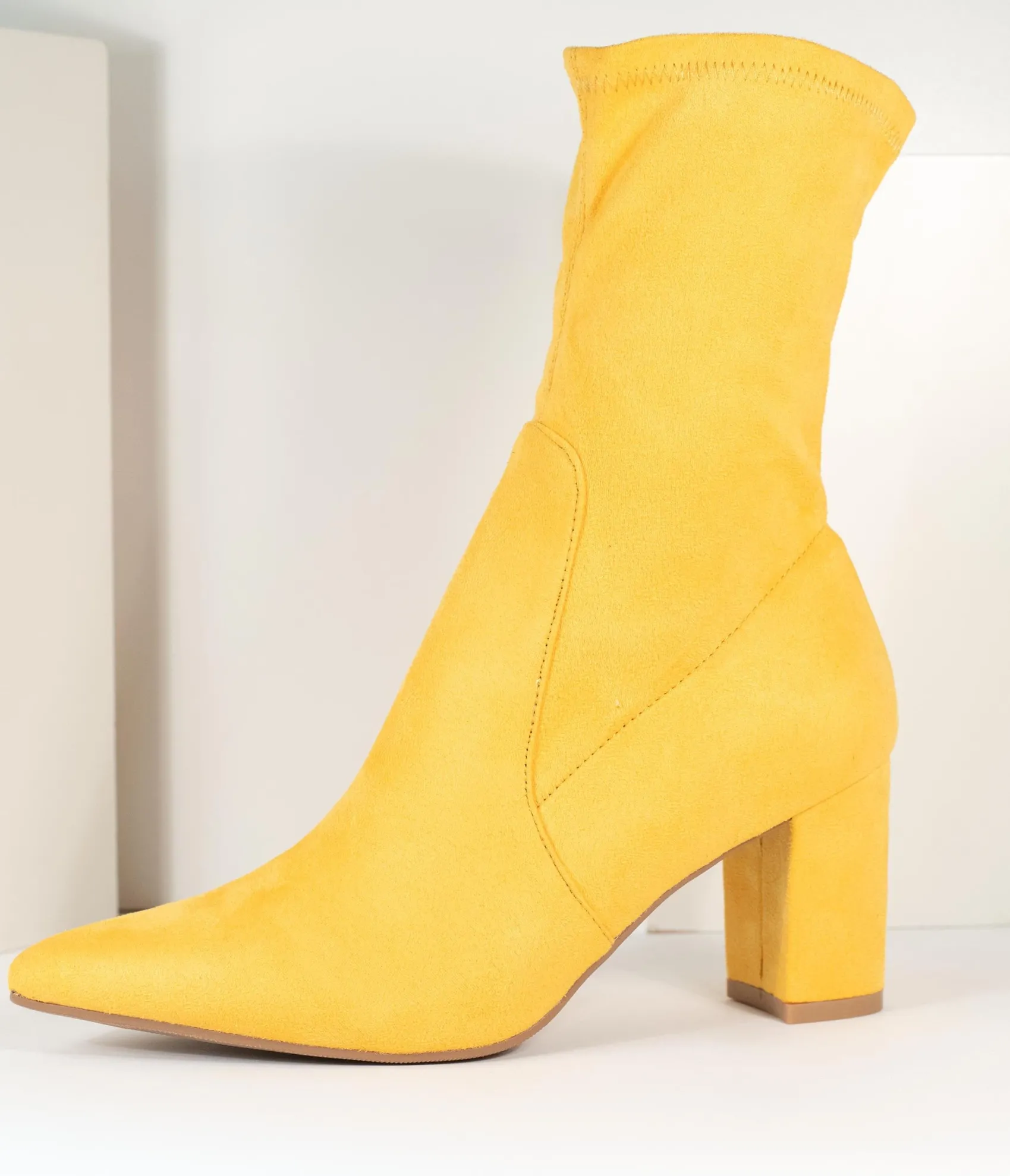 Unique Vintage Mustard Suede Pointed Bootie New