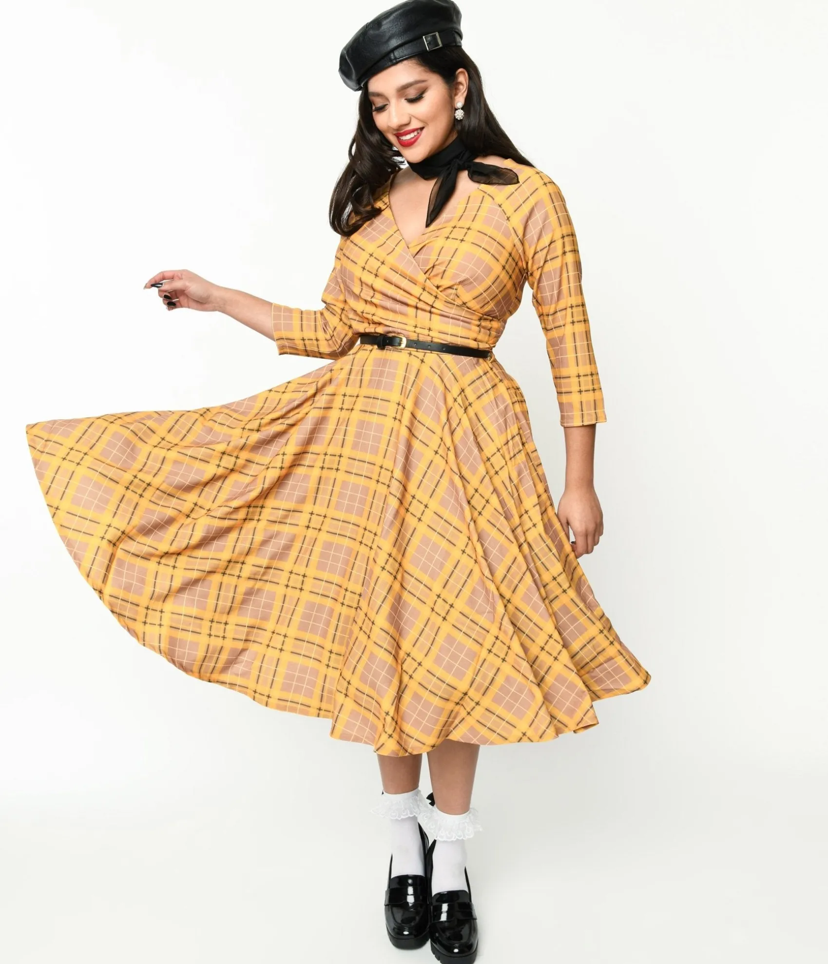 Unique Vintage Mustard Yellow Plaid Kacee Swing Dress Fashion