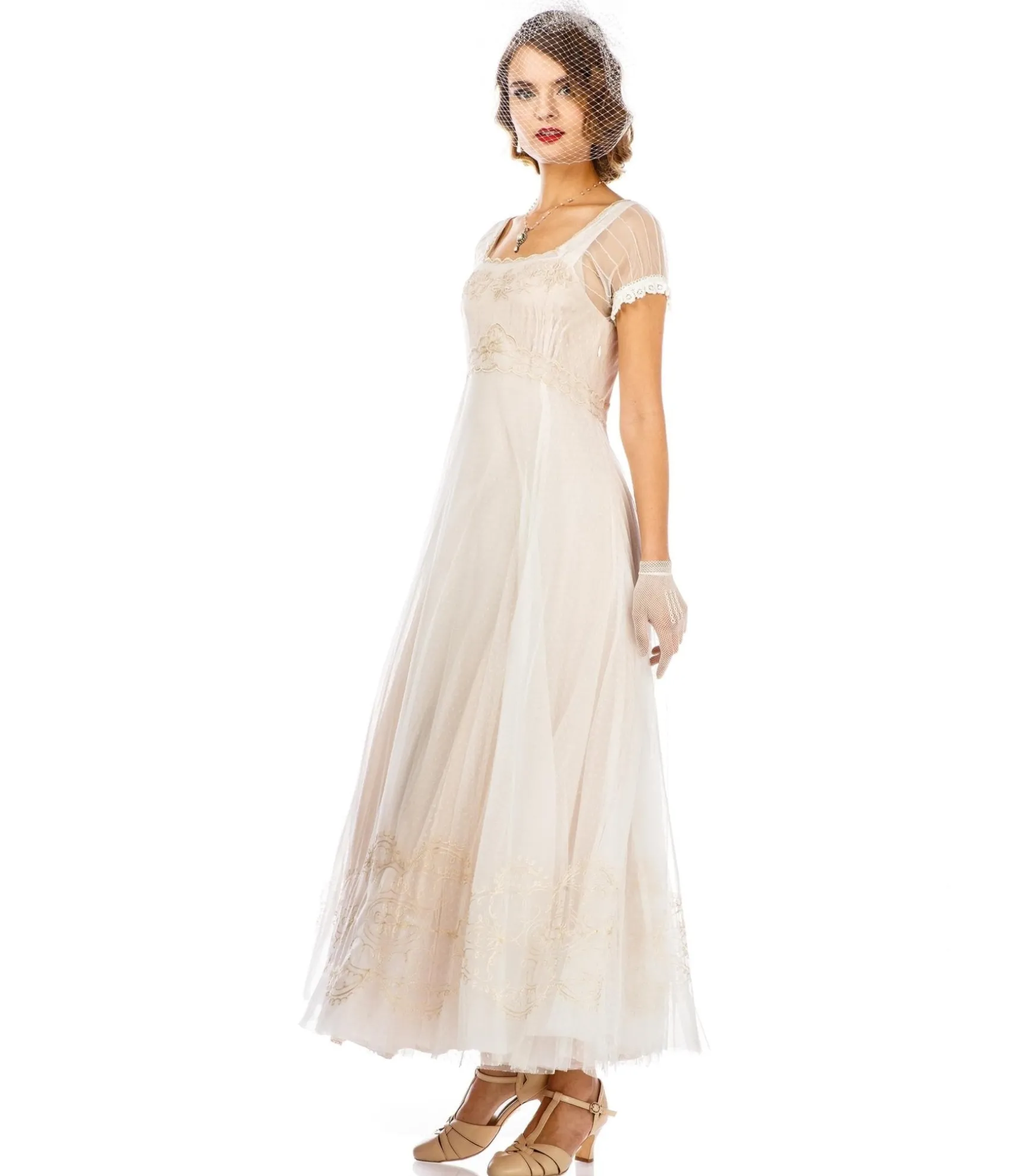 Unique Vintage Nataya Ivory Vintage Style Regency Wedding Dress Clearance