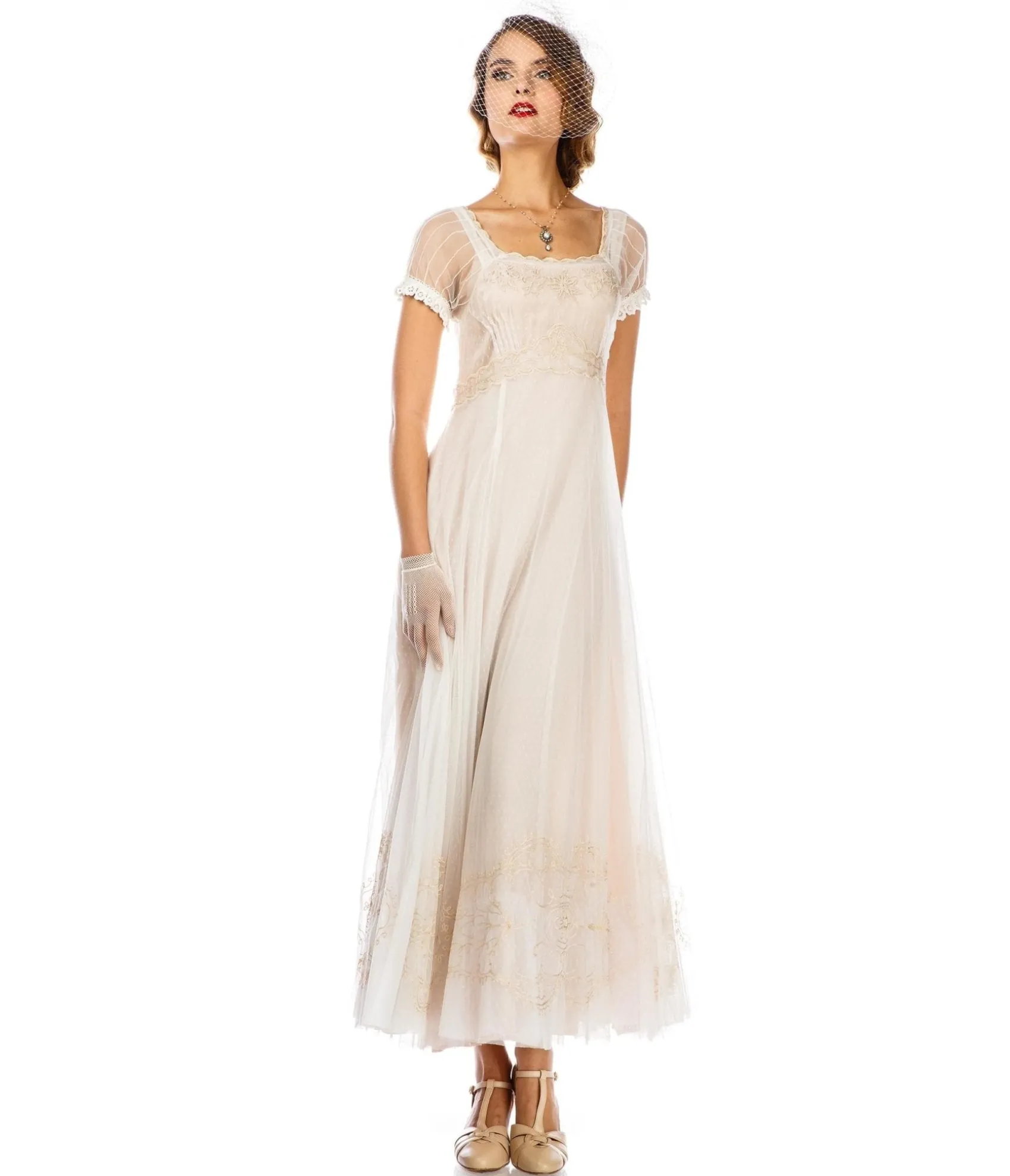 Unique Vintage Nataya Ivory Vintage Style Regency Wedding Dress Clearance