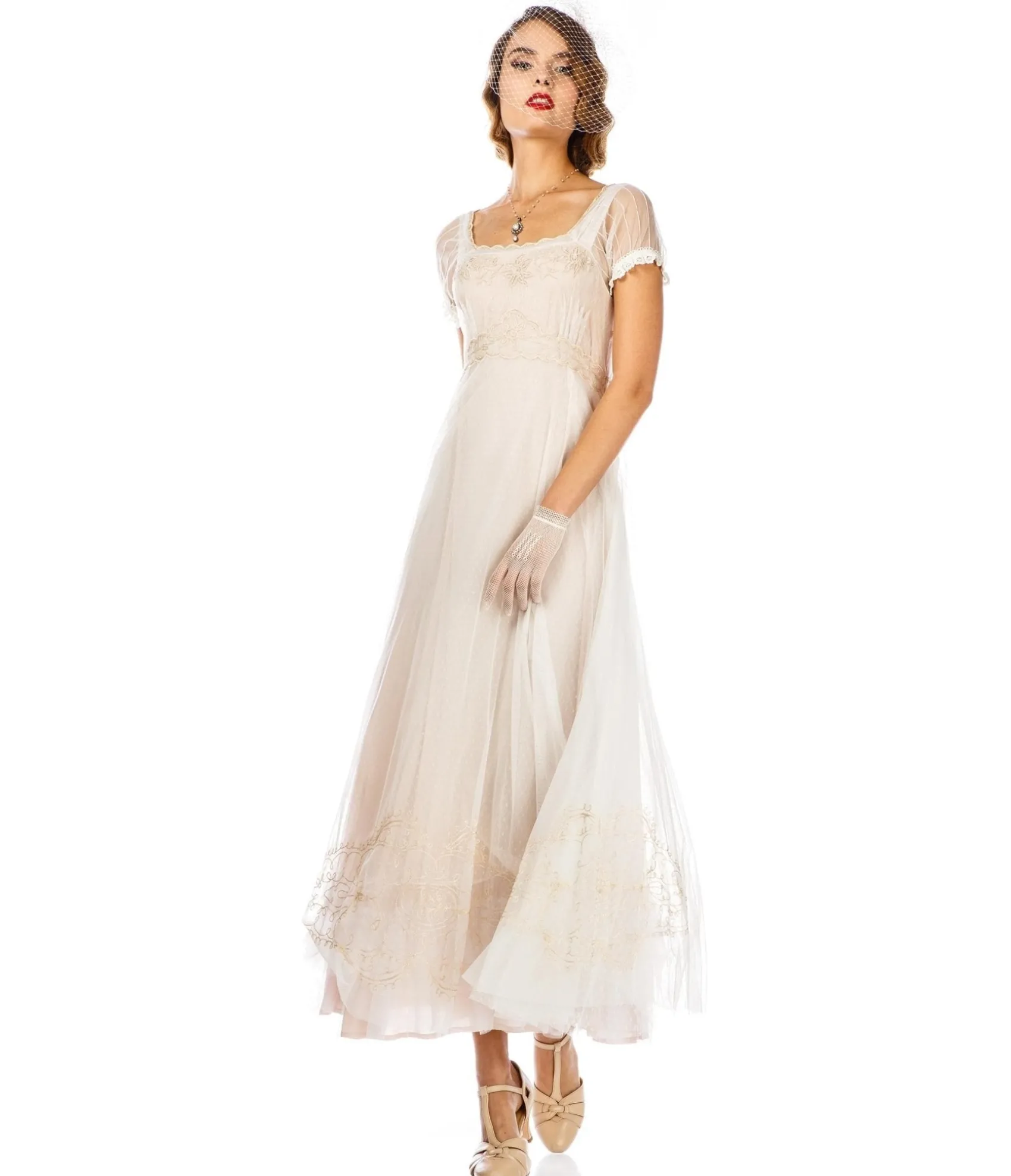 Unique Vintage Nataya Ivory Vintage Style Regency Wedding Dress Clearance