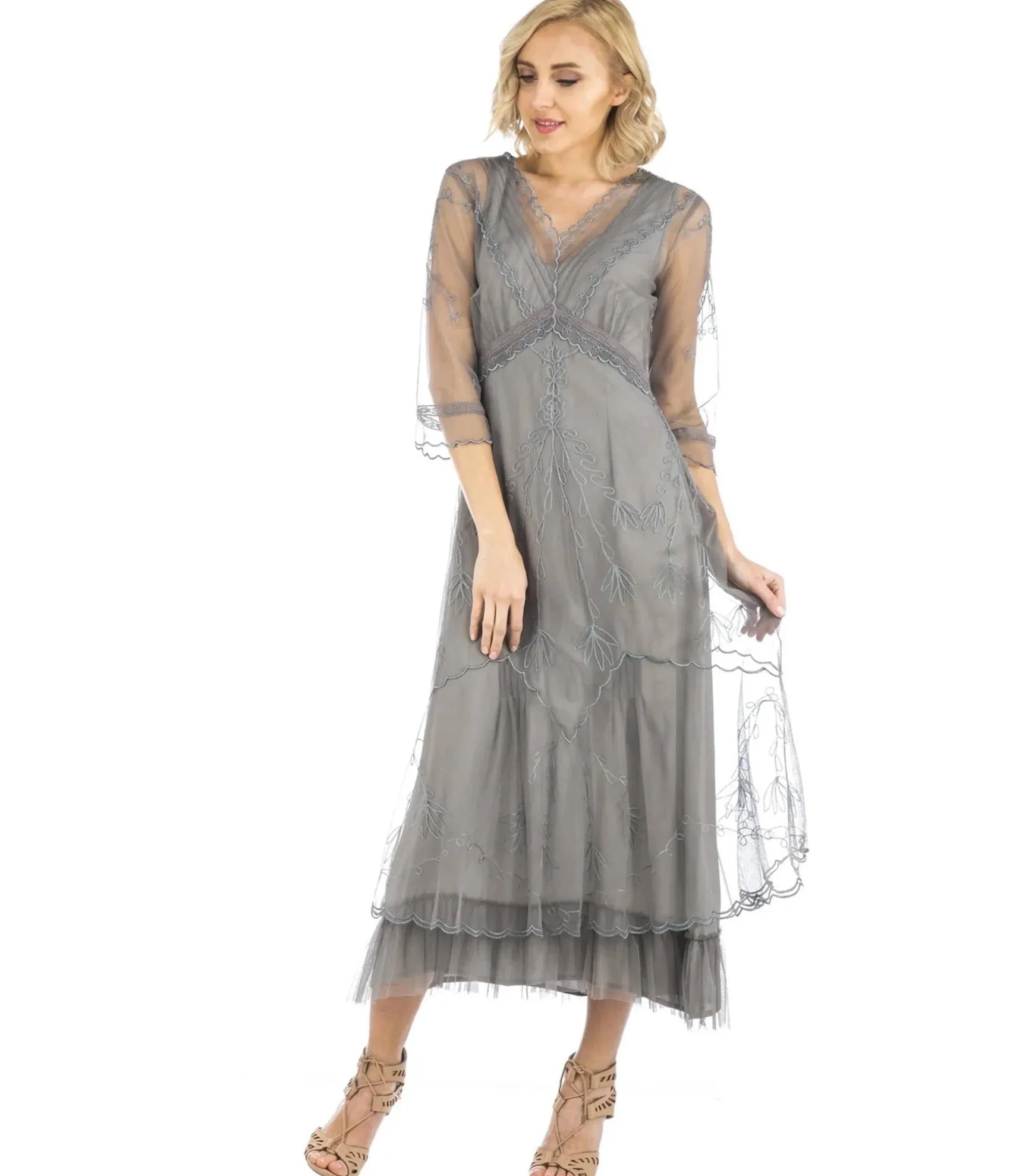Unique Vintage Nataya 1920s Style Smoke Flapper Dress Hot