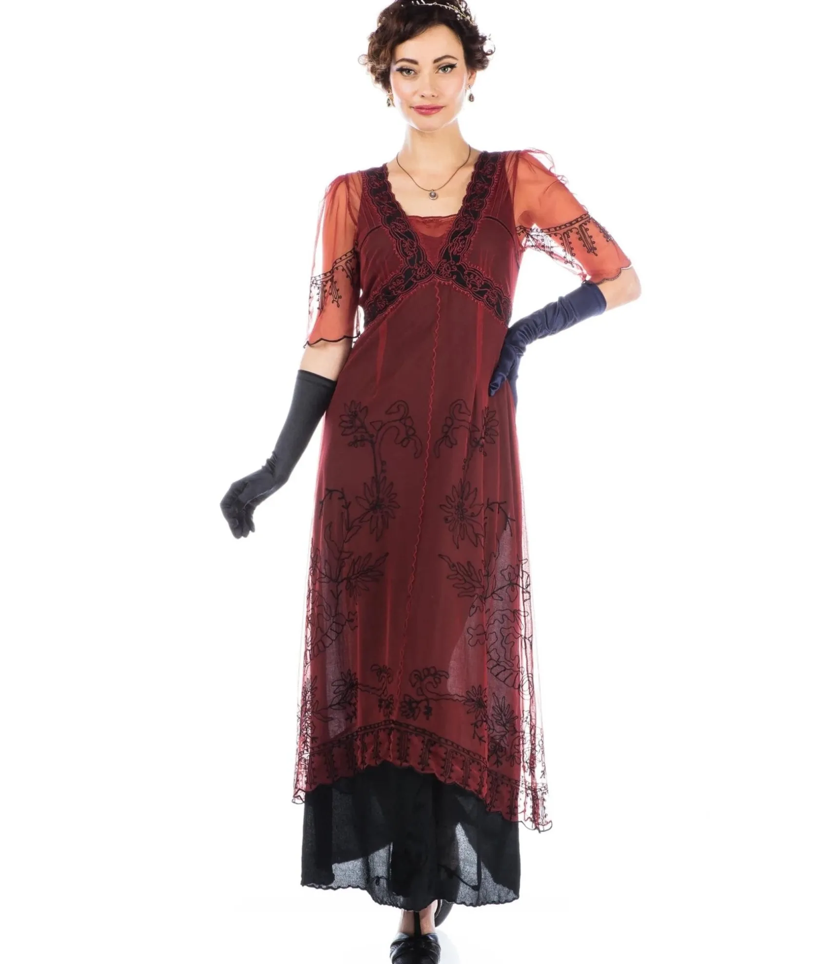 Unique Vintage Nataya 1920s Style Wine & Black Flapper Dress Cheap