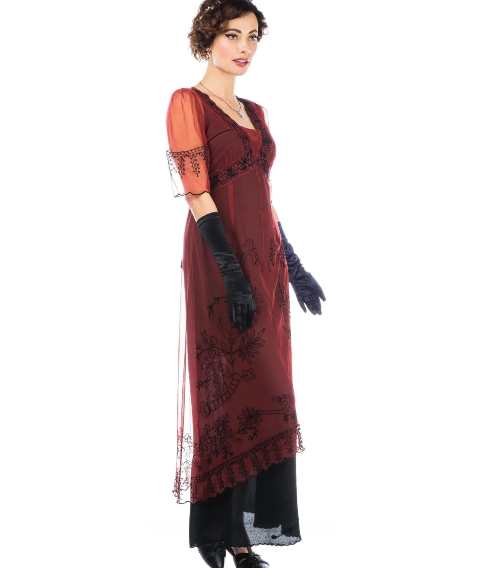 Unique Vintage Nataya 1920s Style Wine & Black Flapper Dress Cheap