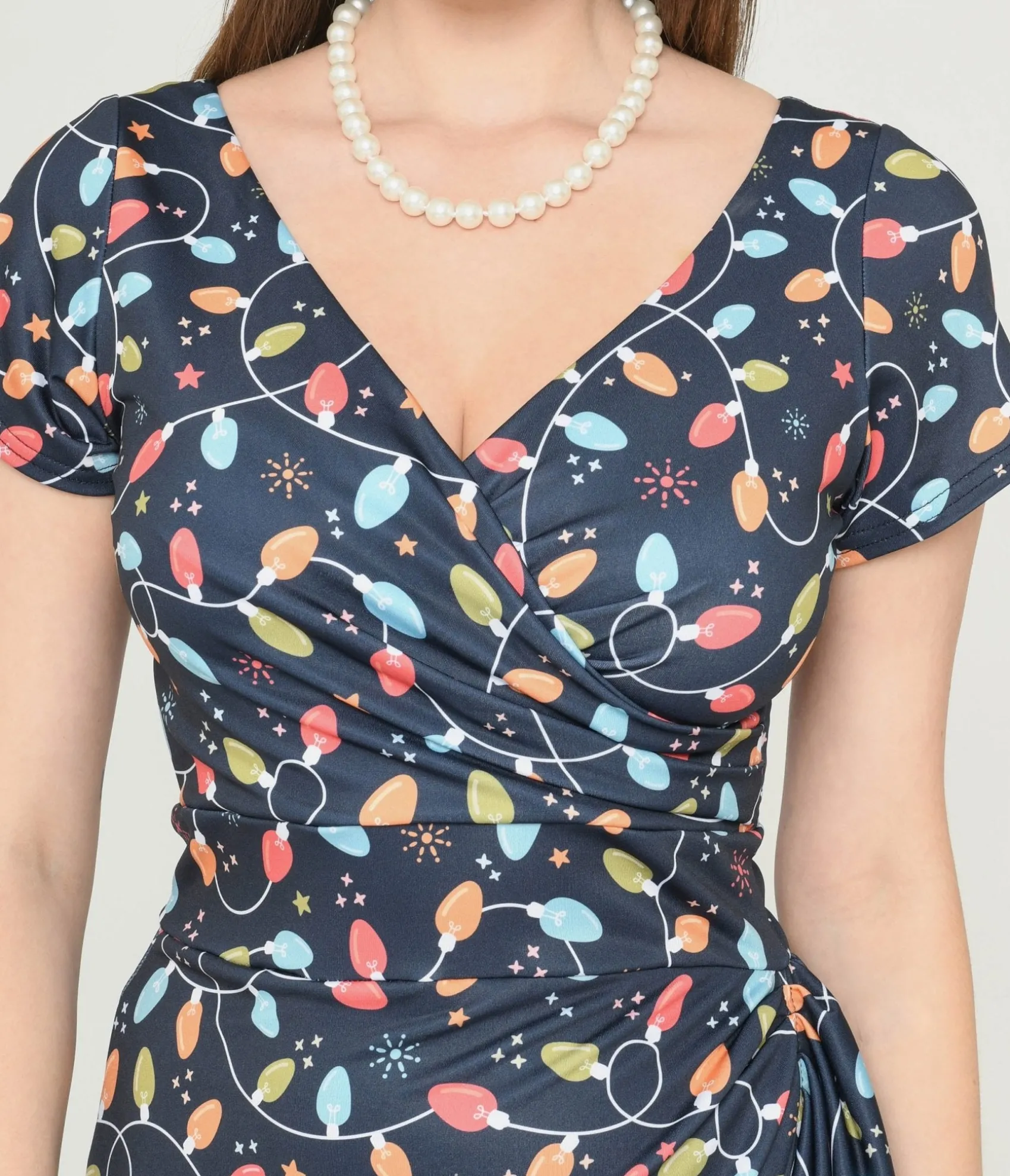 Unique Vintage Navy & Holiday Lights Wiggle Dress Outlet
