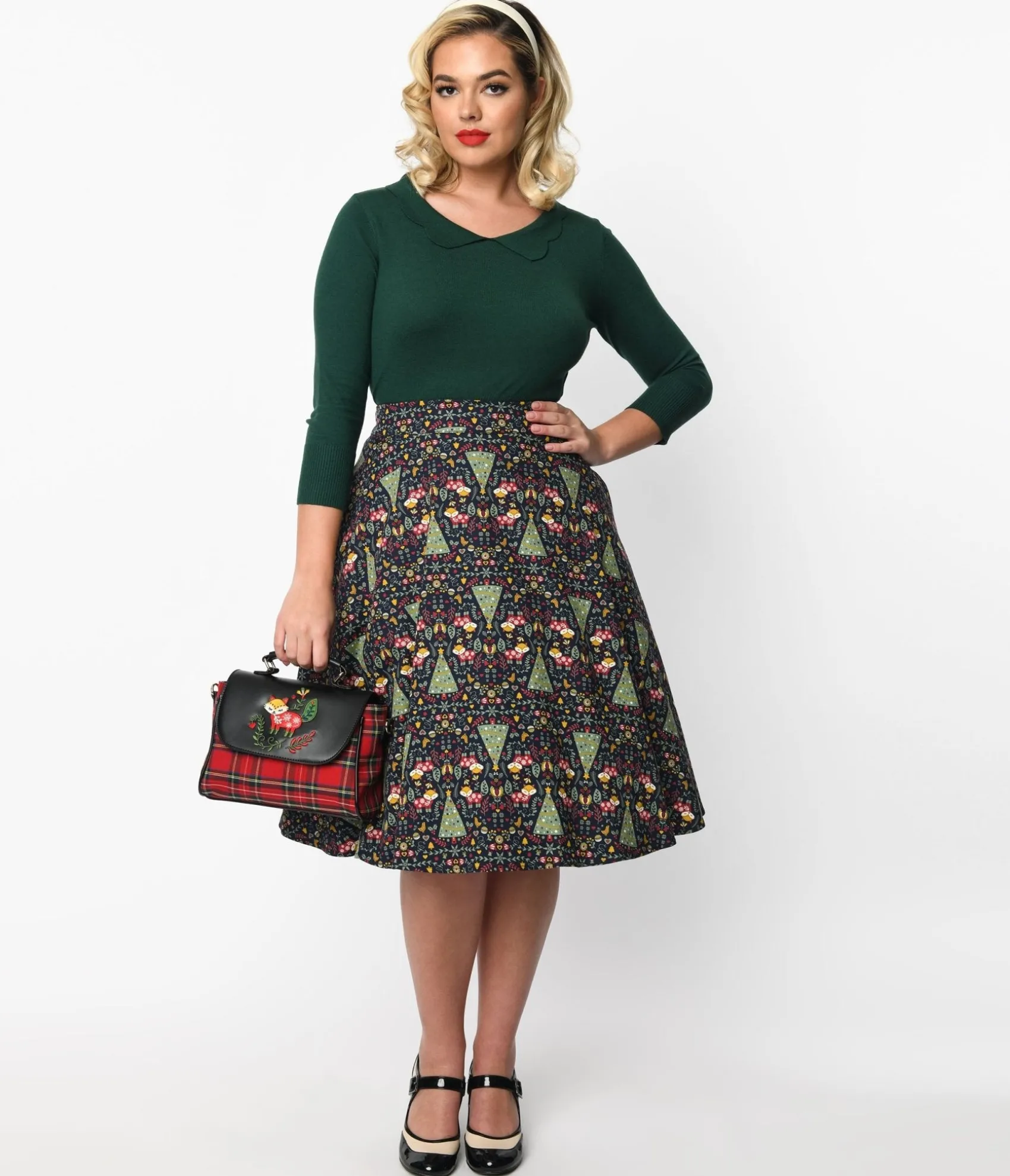 Unique Vintage Navy Heritage Scandi Swing Skirt Clearance