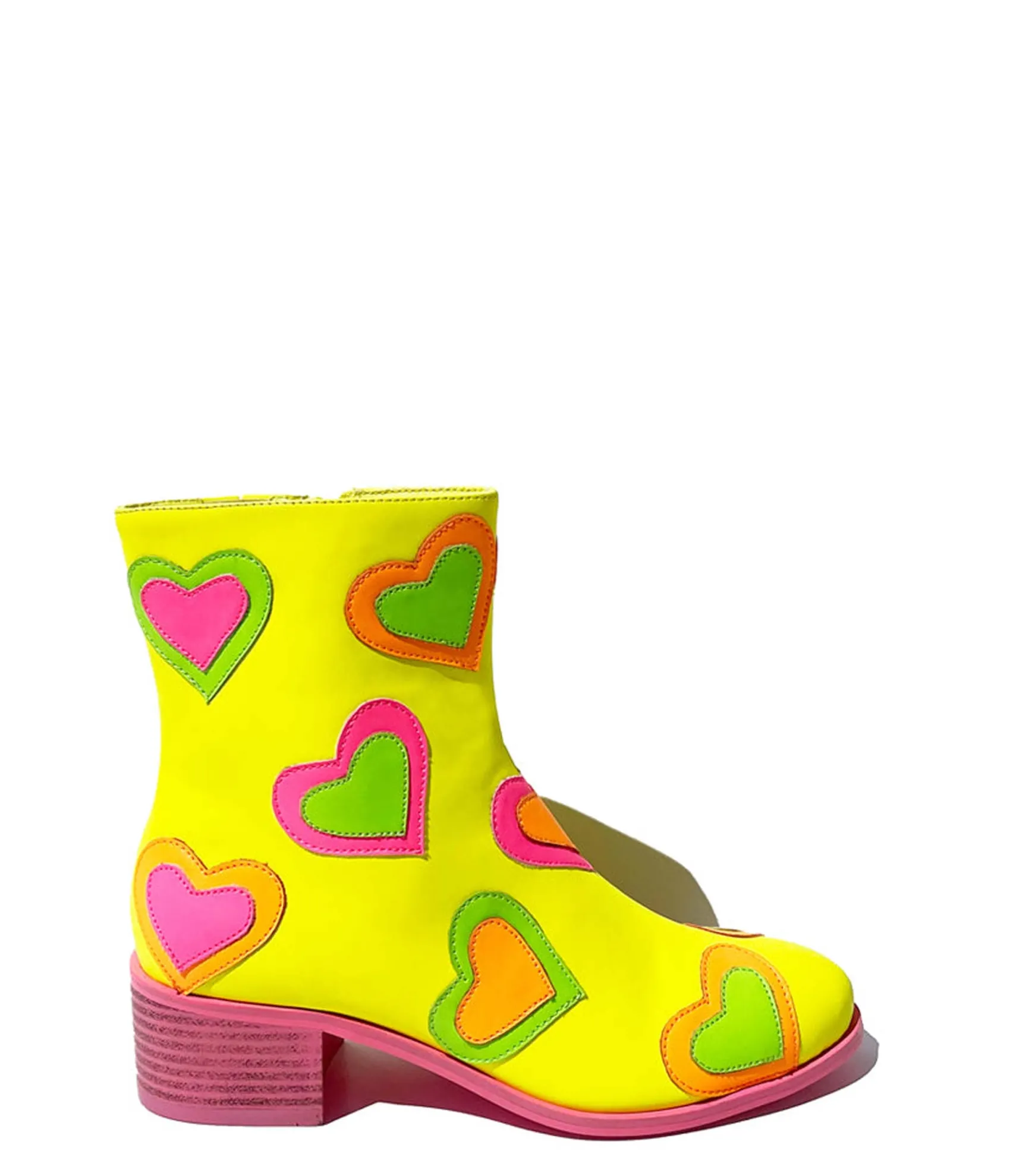 Unique Vintage Neon Yellow & Rainbow Heart to Heart Ankle Boot Store