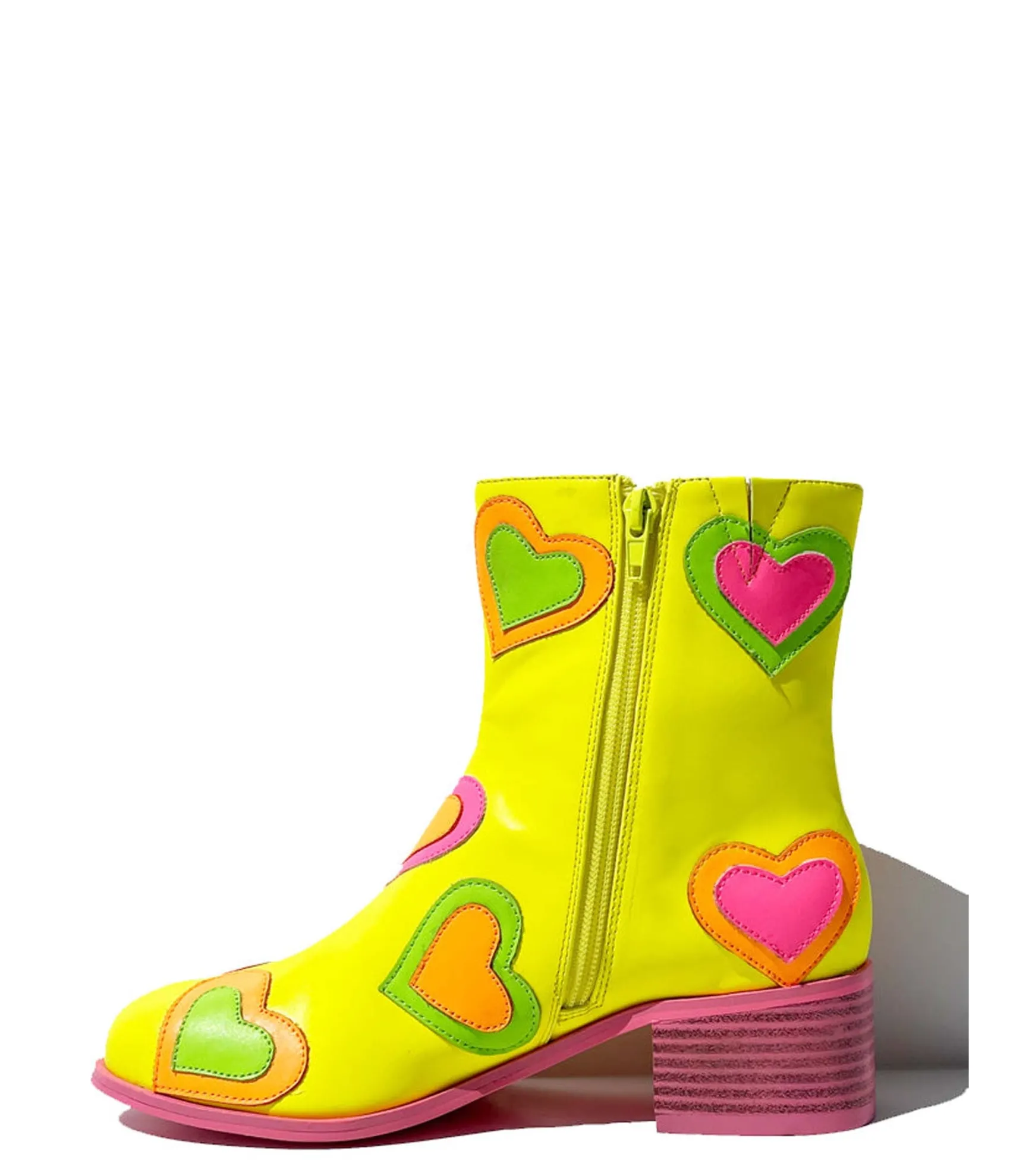 Unique Vintage Neon Yellow & Rainbow Heart to Heart Ankle Boot Store