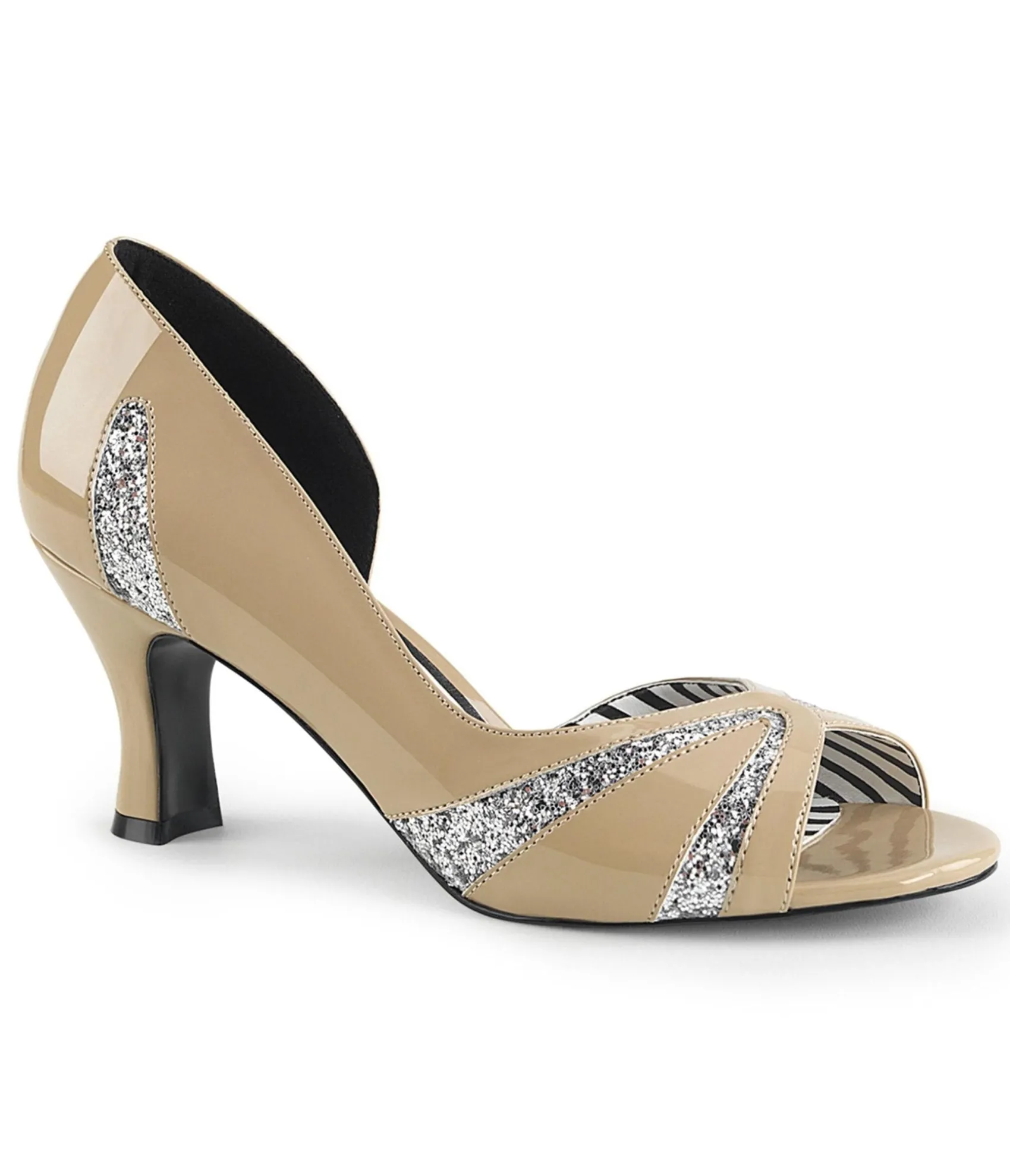Unique Vintage Nude & Glitter D'Orsay Peep Toe Pump New