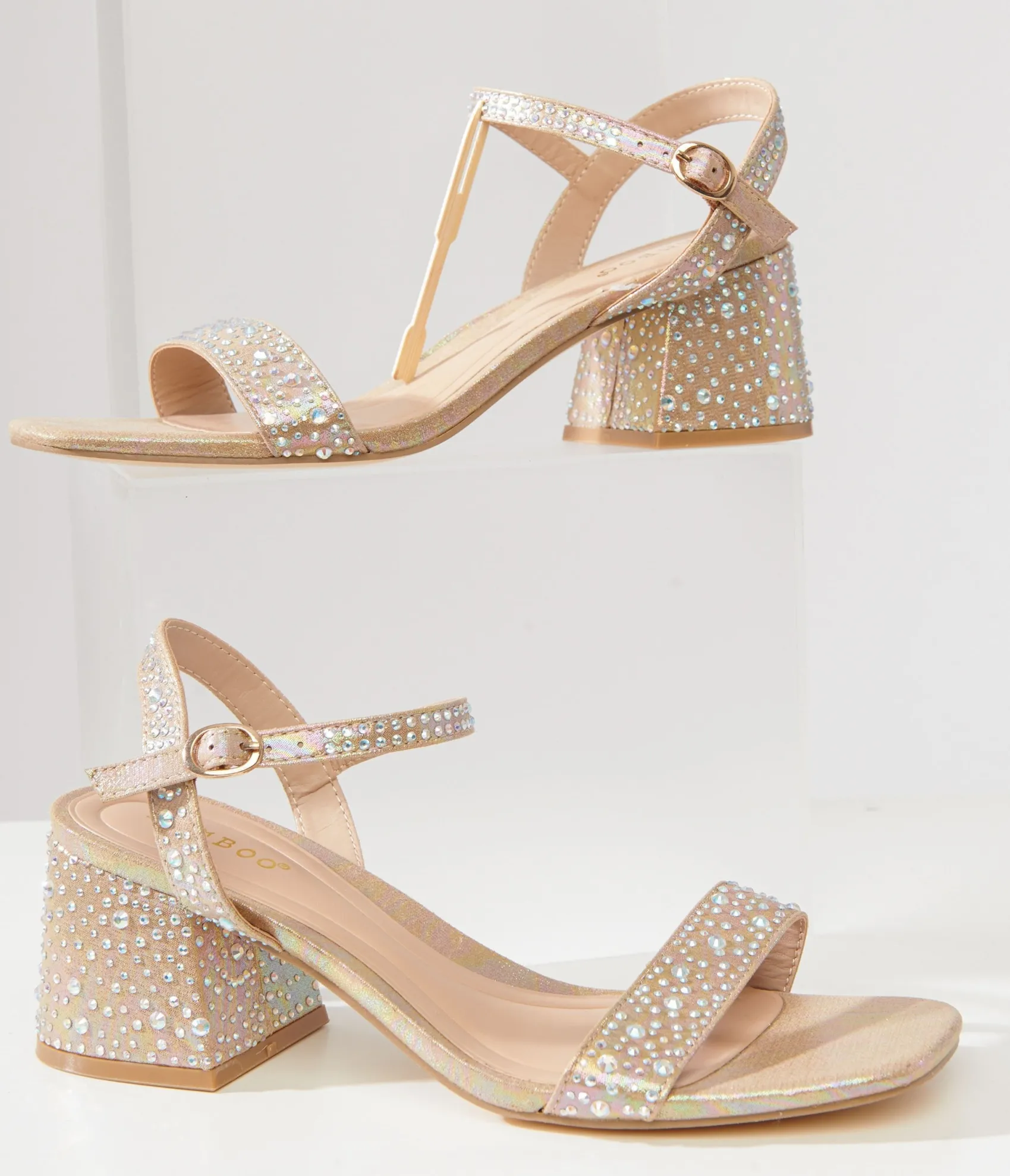 Unique Vintage Nude & Silver Rhinestone Kitten Peep Toe Heels Sale