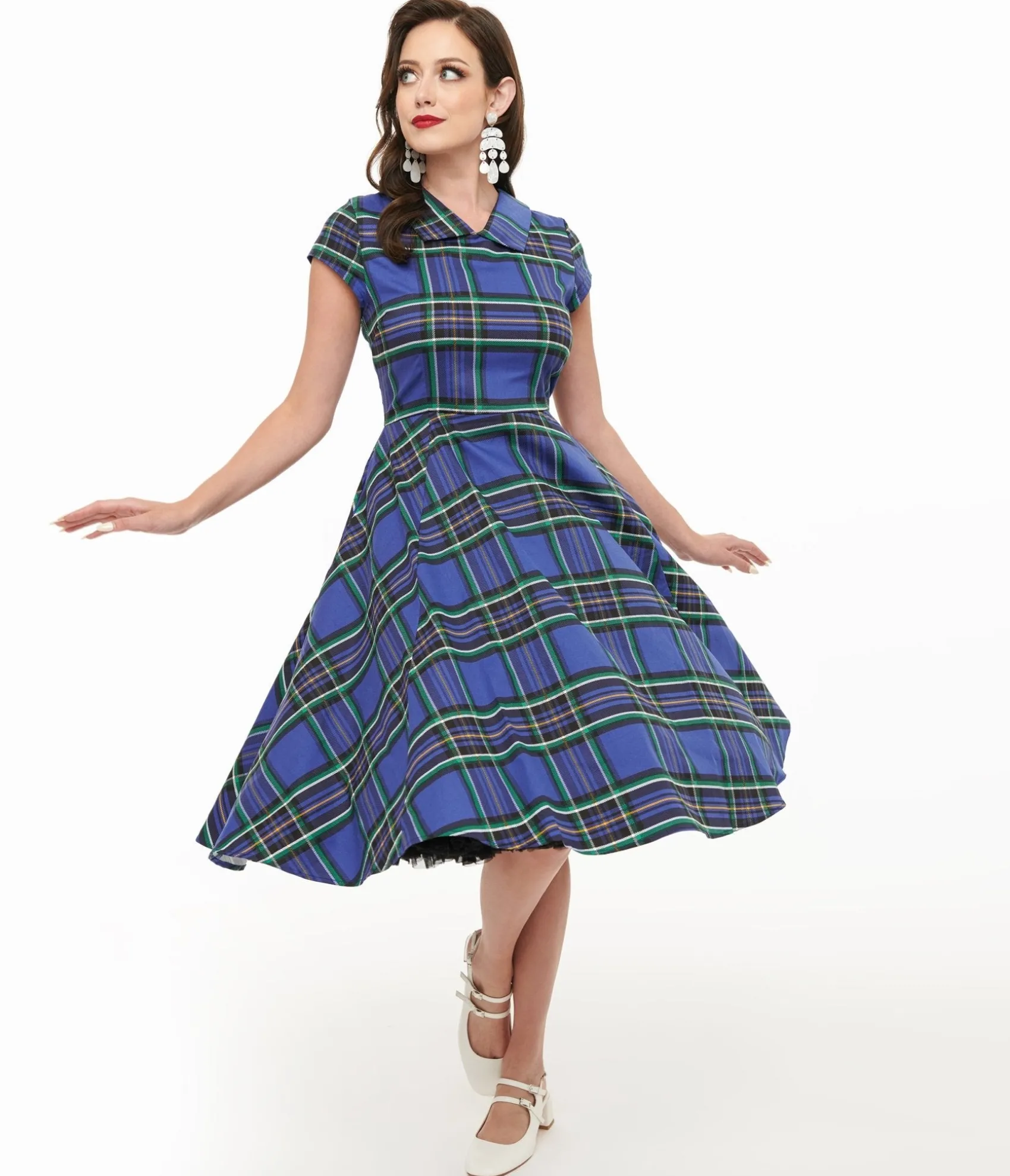 Unique Vintage Orchid Bloom 1950s Blue Plaid Swing Dress Flash Sale