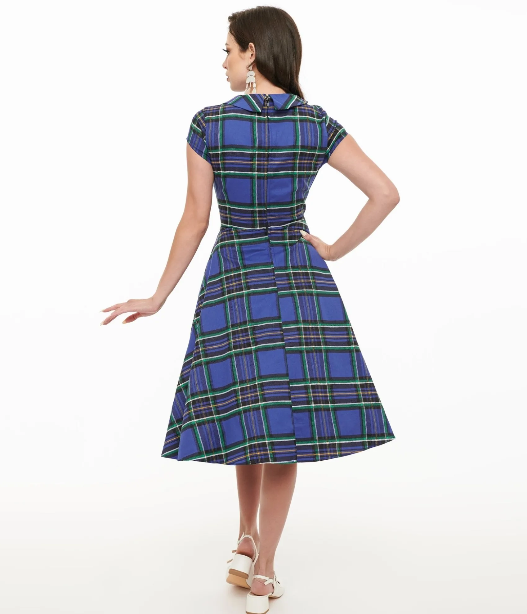 Unique Vintage Orchid Bloom 1950s Blue Plaid Swing Dress Flash Sale
