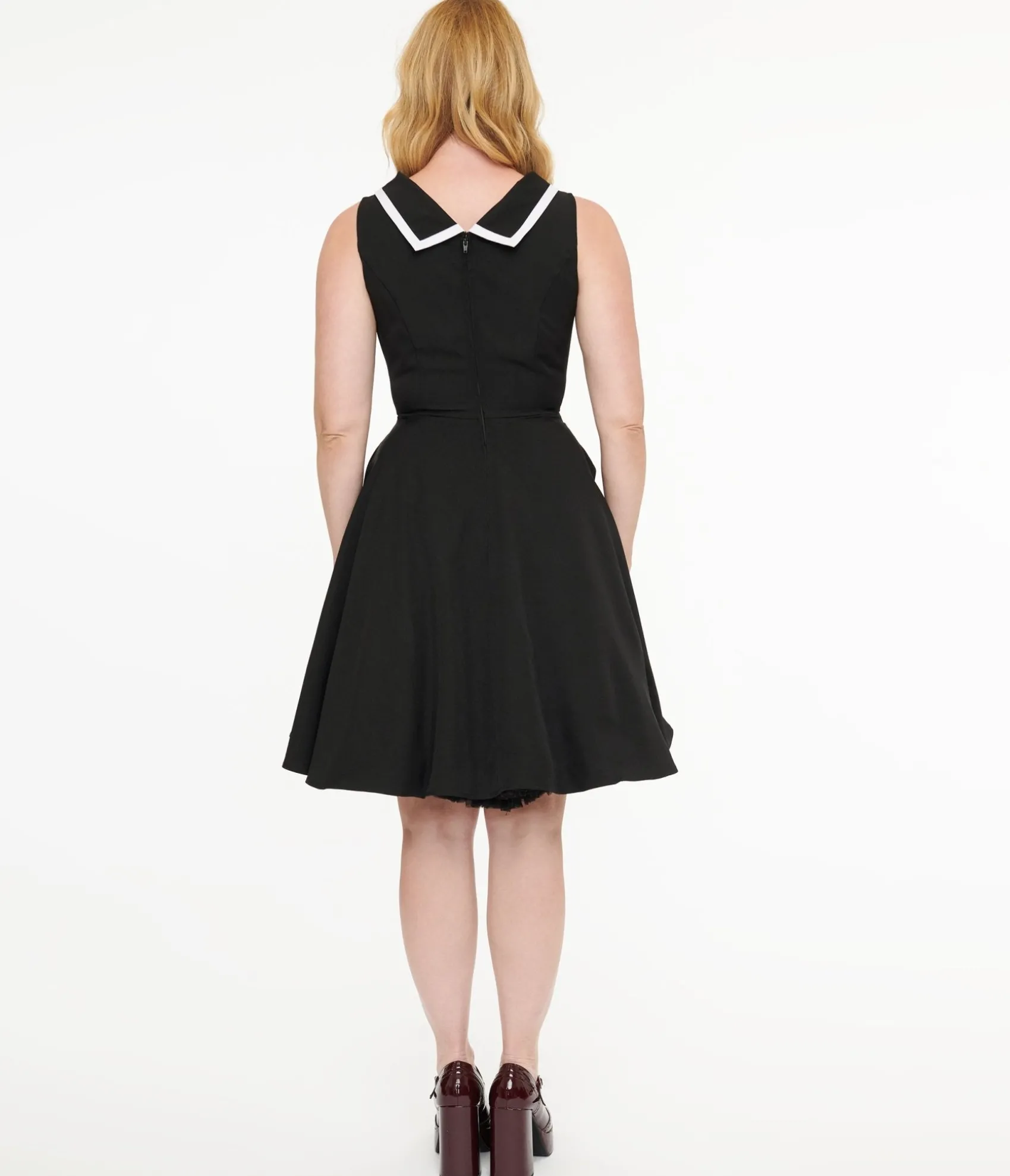 Unique Vintage Orchid Bloom 1950s White Collar Black Dress New