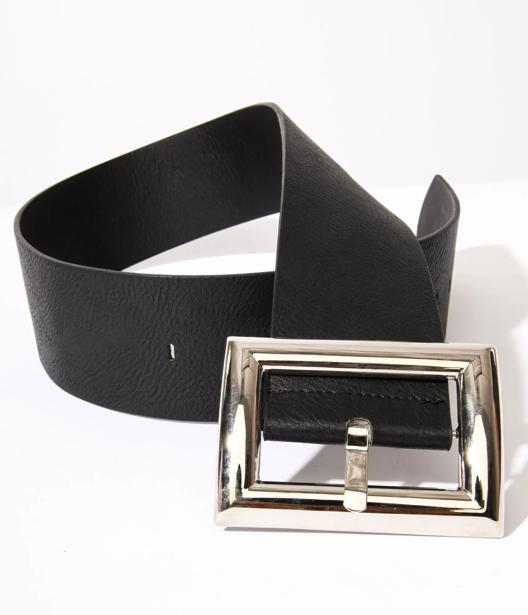 Unique Vintage Oversized Silver Buckle Black Chunky Belt Store