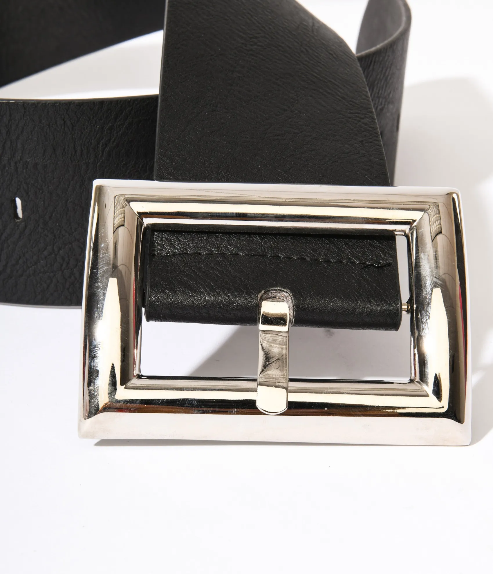 Unique Vintage Oversized Silver Buckle Black Chunky Belt Store