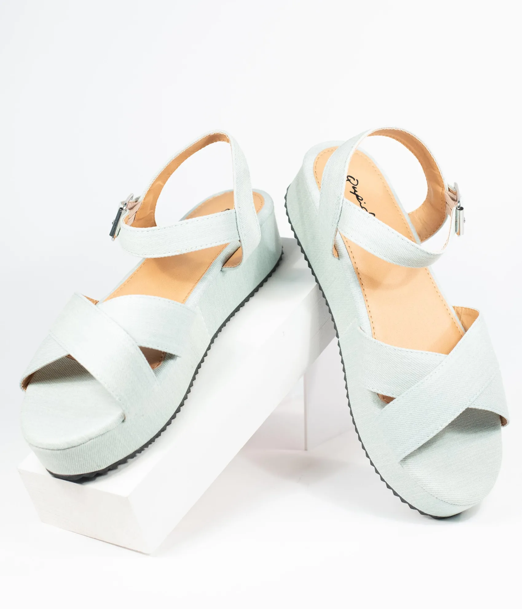 Unique Vintage Pale Blue Denim Cross Strap Platform Keliko Sandals Store