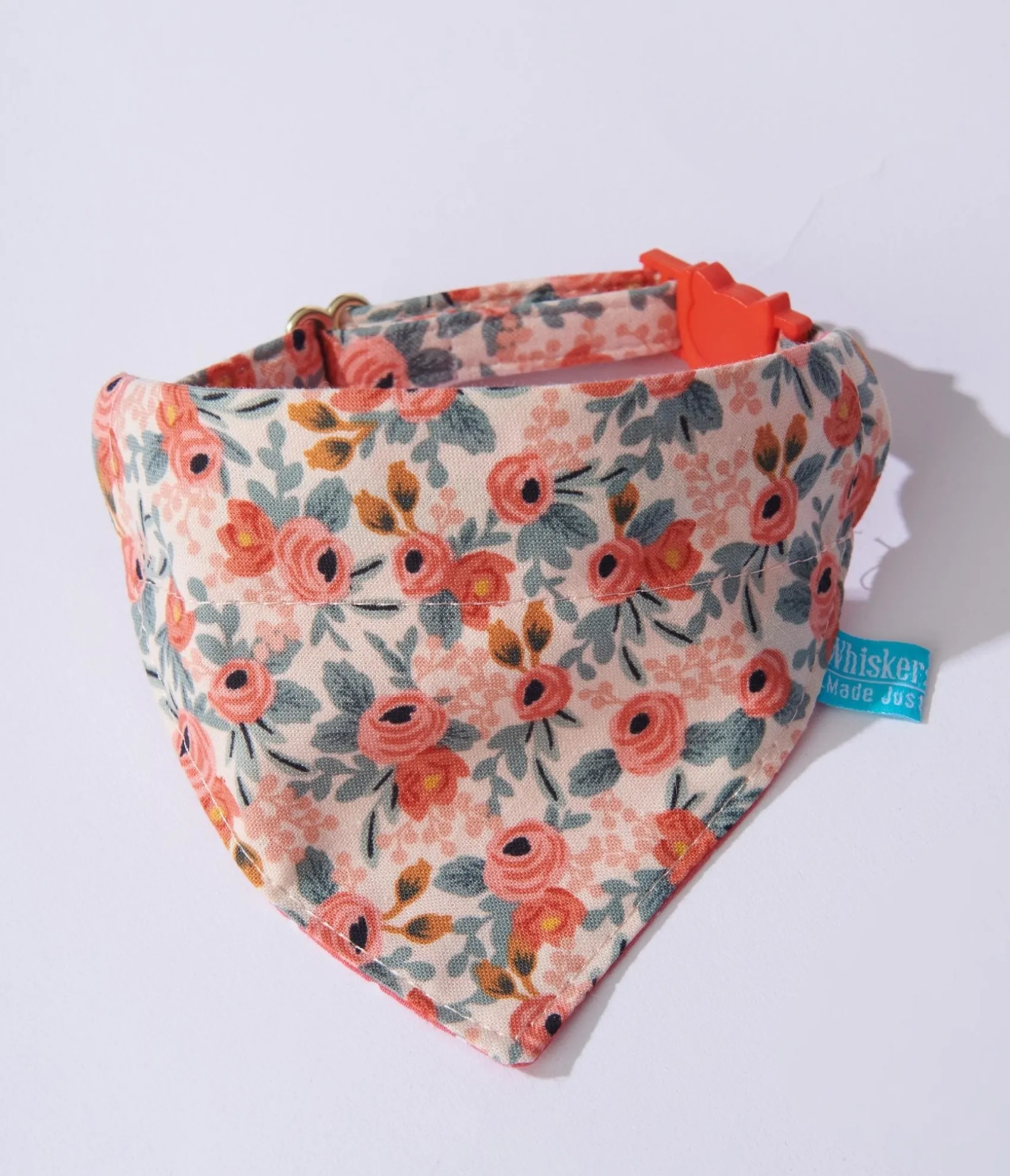 Unique Vintage Peach Floral Over the Collar Cat Bandana New