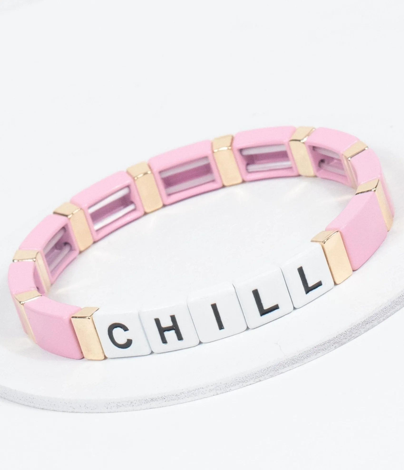 Unique Vintage Pink & Gold Chill Word Bracelet Sale