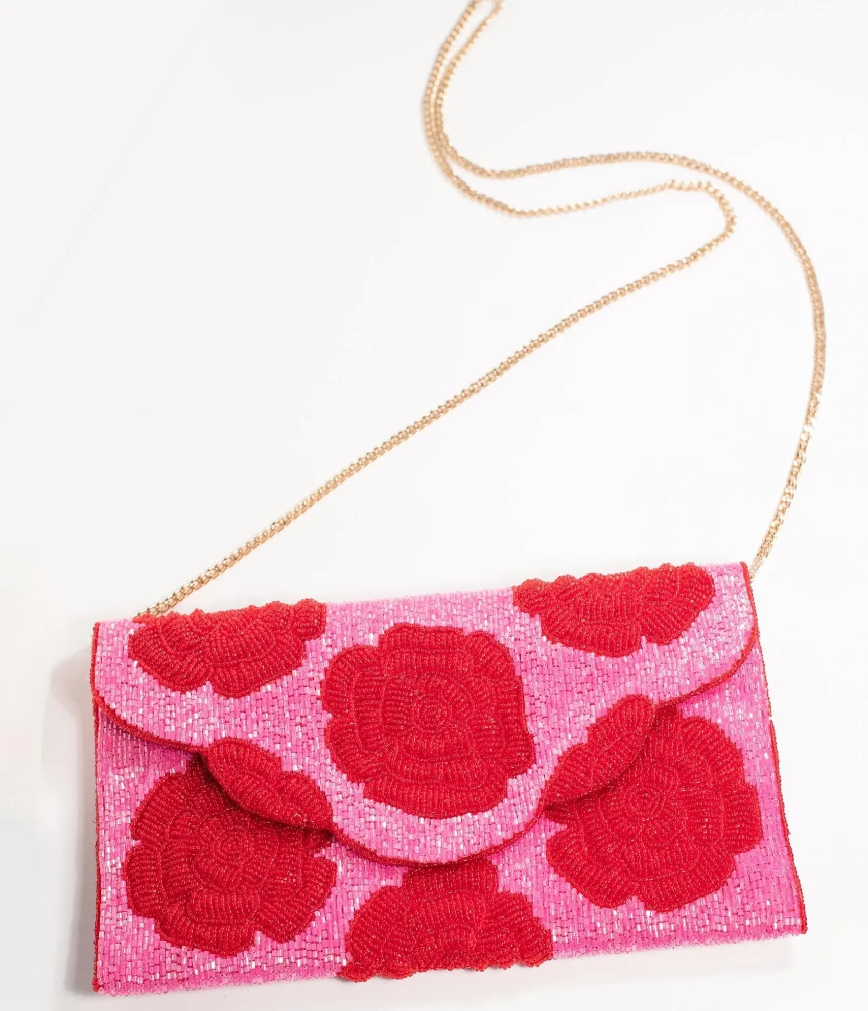 Unique Vintage Pink & Red Floral Rose Beaded Envelope Clutch Discount