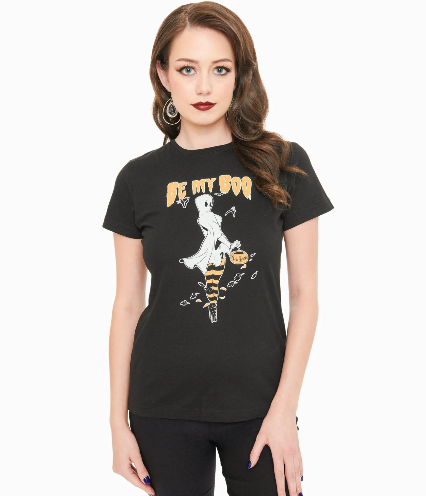 Unique Vintage PinRock Shop 1950s Black & Orange Be My Boo Graphic Tee Cheap