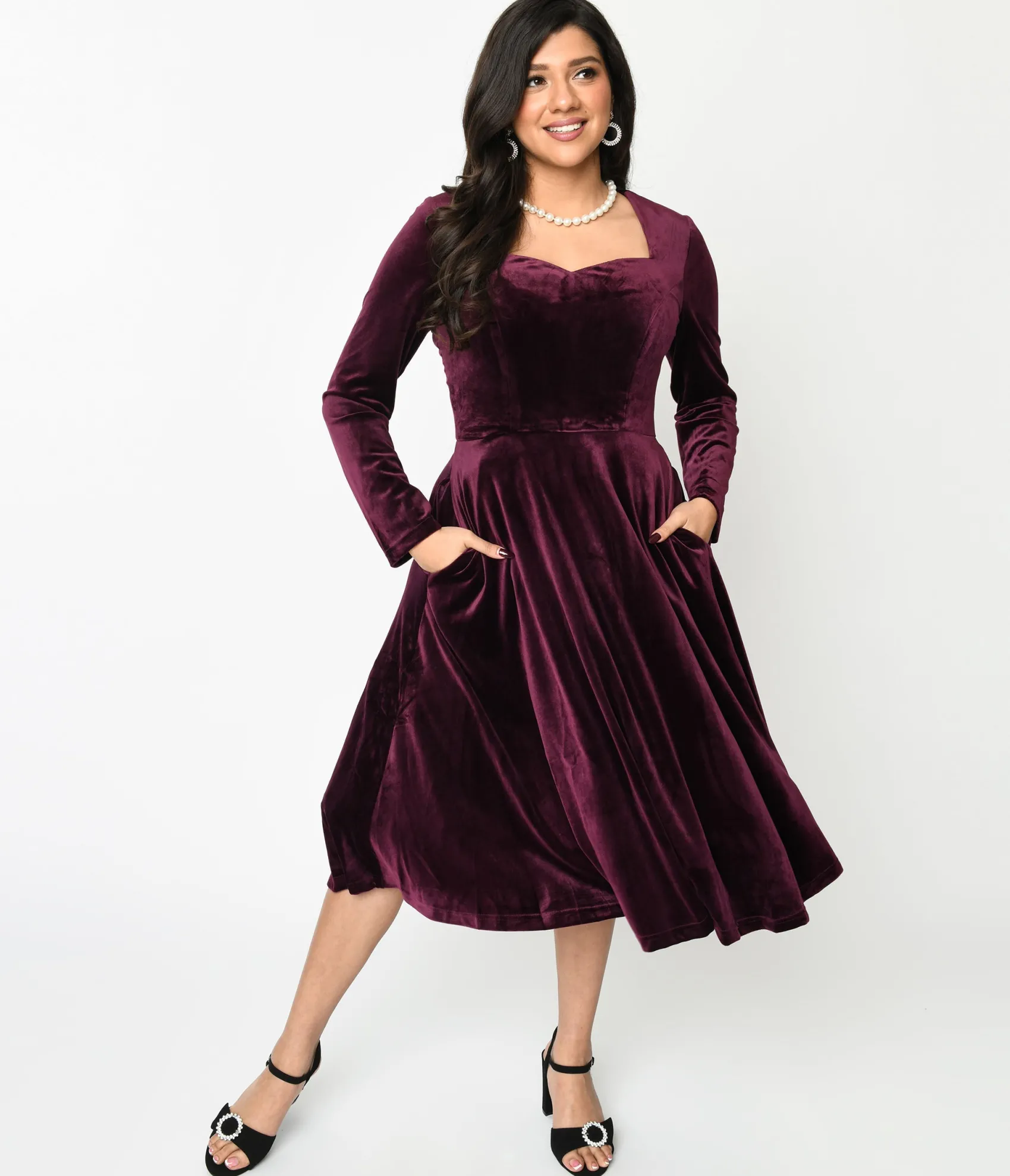 Unique Vintage Plum Wine Velvet Swing Dress Store
