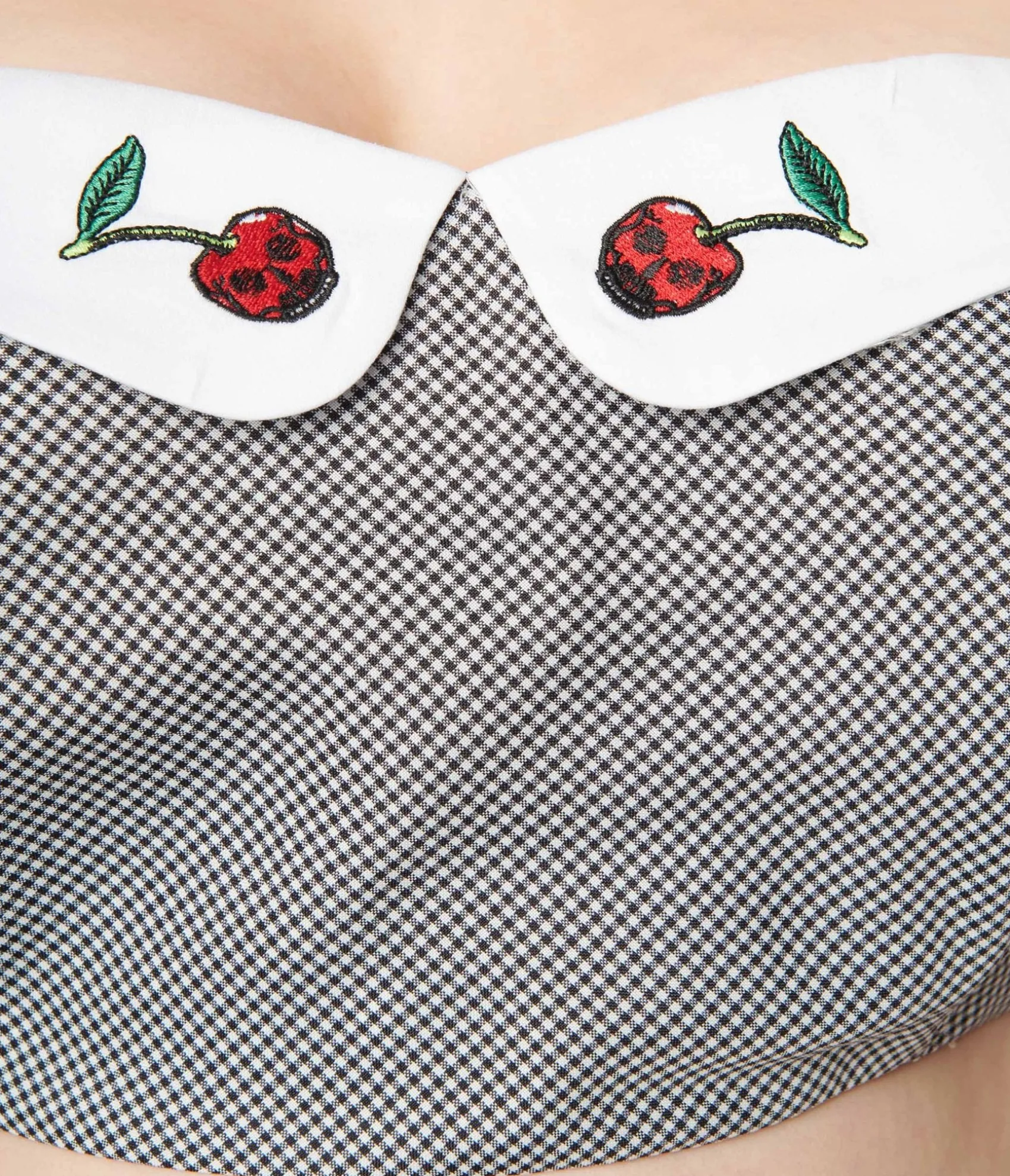 Unique Vintage Plus Size Black Gingham & Cherry Skull Bandeau Crop Top Outlet