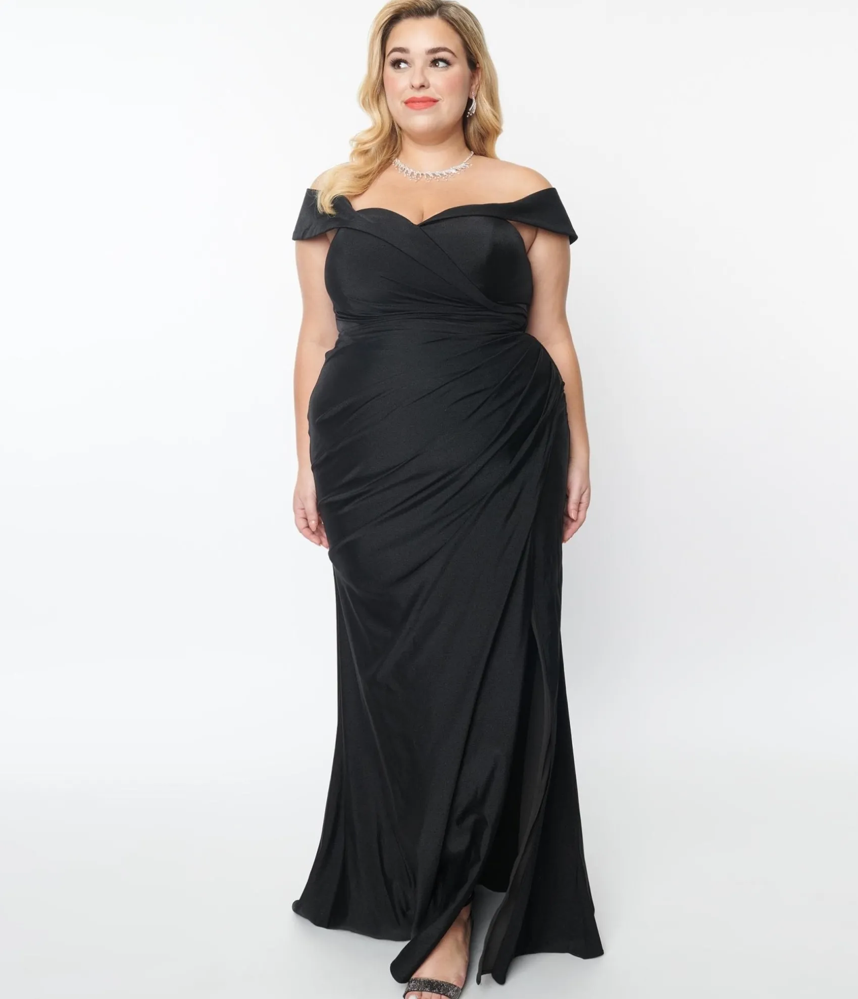 Unique Vintage Plus Size Black Off The Shoulder Full Length Dress Outlet