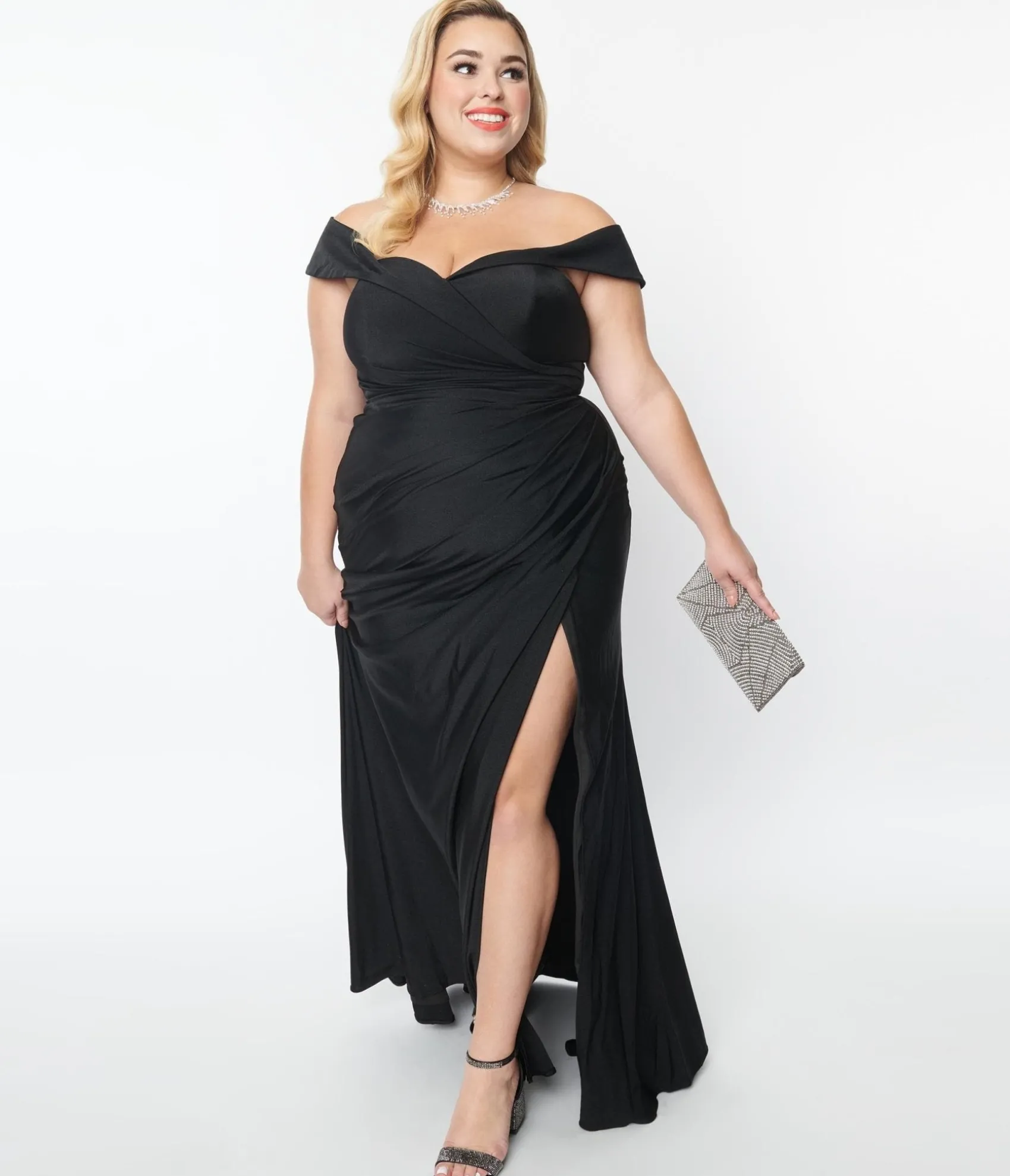 Unique Vintage Plus Size Black Off The Shoulder Full Length Dress Outlet