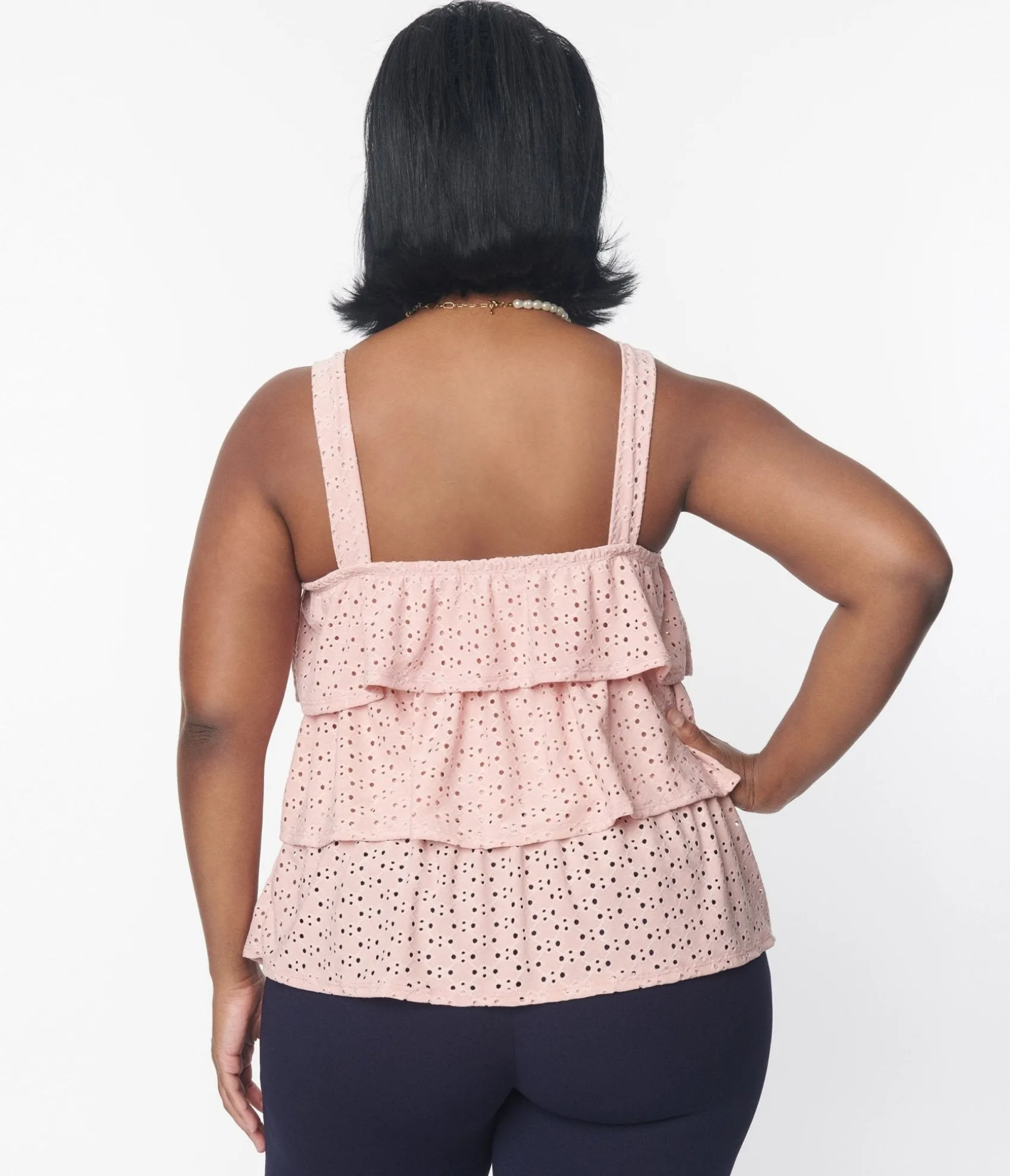 Unique Vintage Plus Size Blush Pink Eyelet Tiered Crop Top Fashion