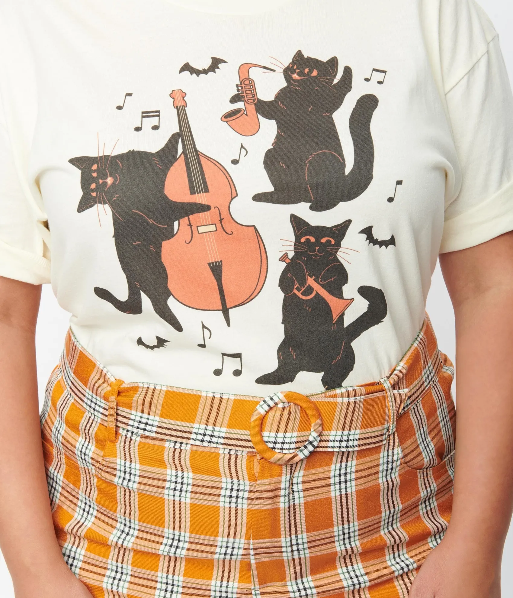 Unique Vintage Plus Size Cream Jazz Cats Unisex Graphic Tee Best