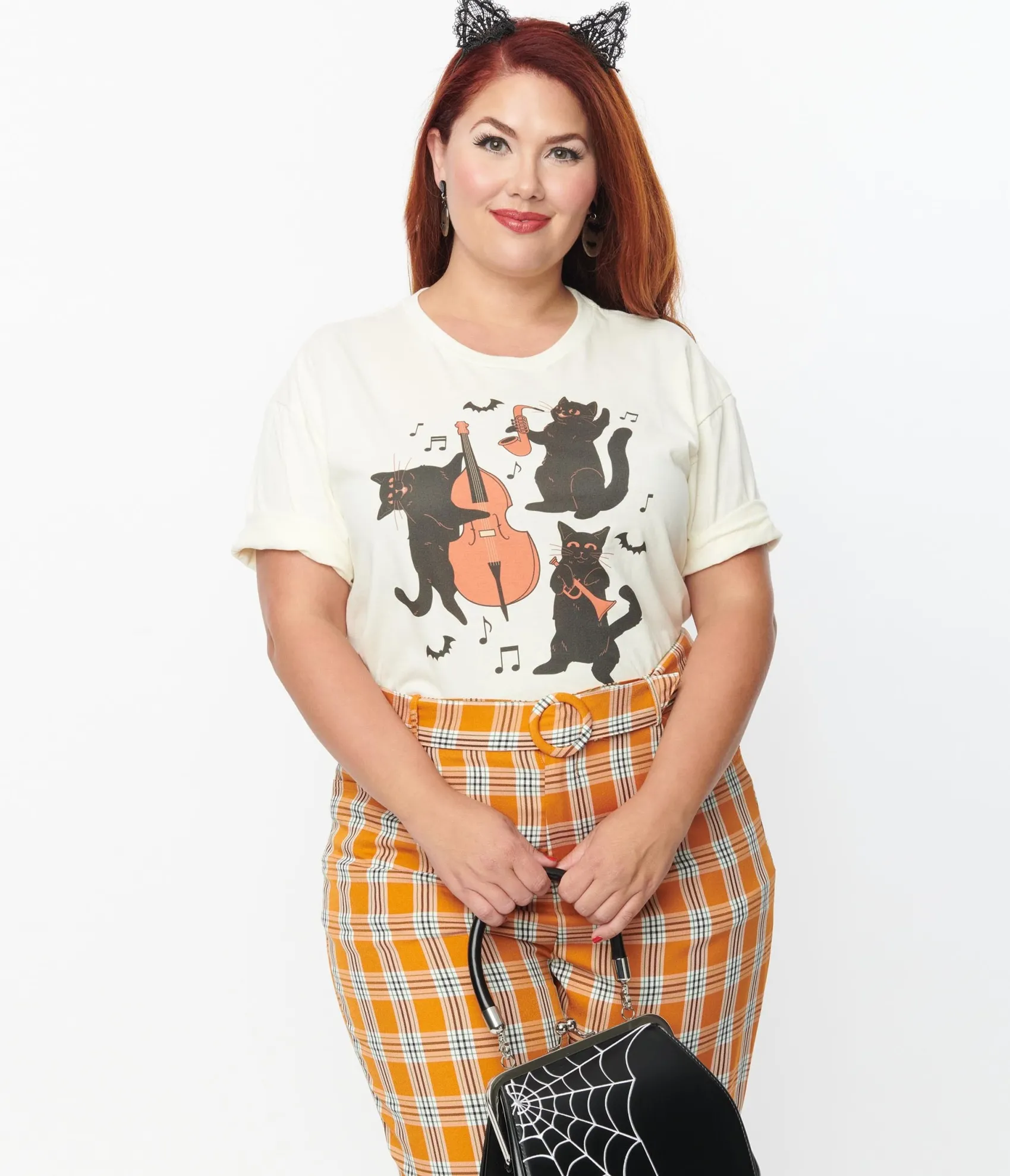 Unique Vintage Plus Size Cream Jazz Cats Unisex Graphic Tee Best
