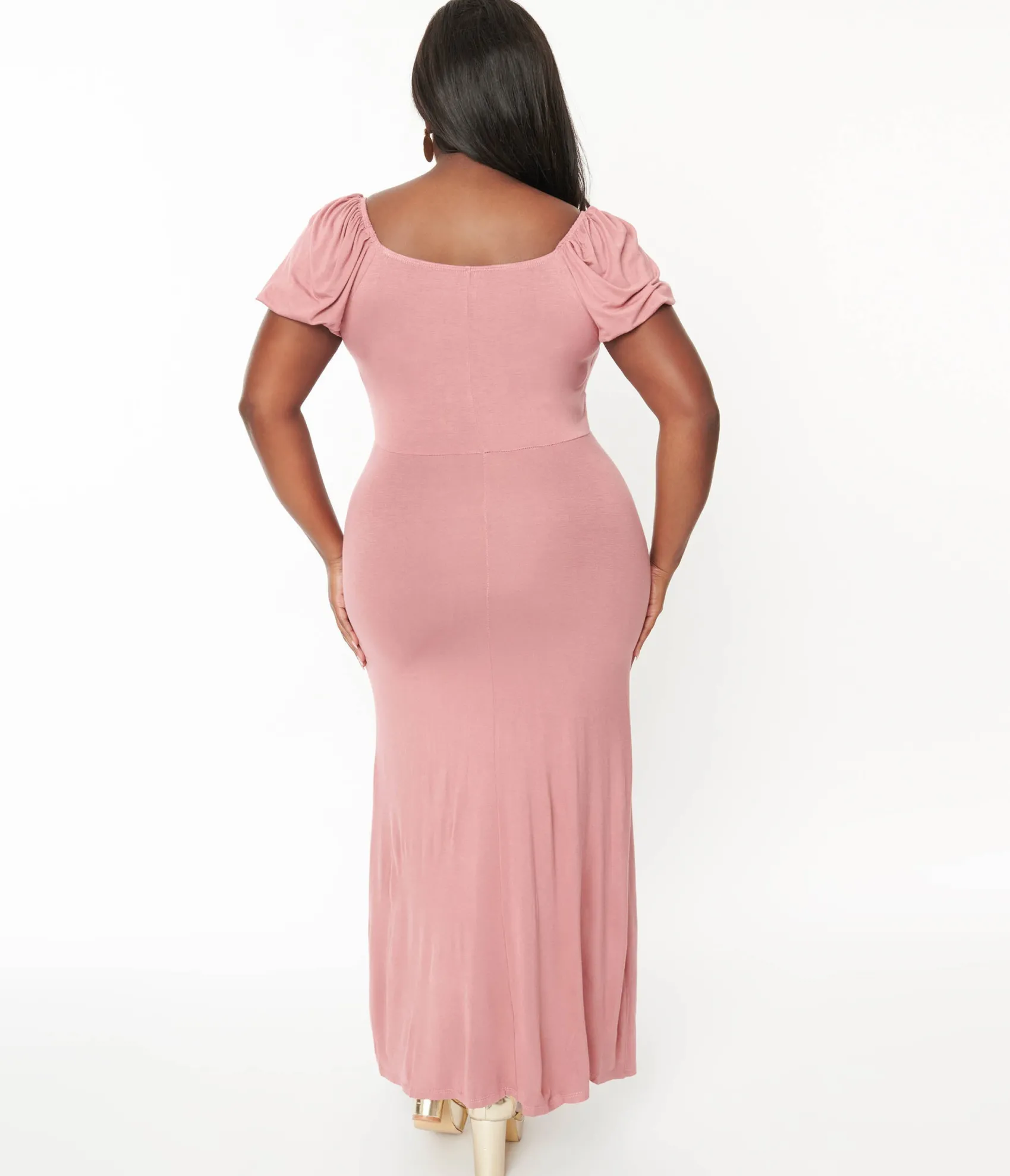 Unique Vintage Plus Size Dusty Pink Off She Shoulder Maxi Dress Clearance