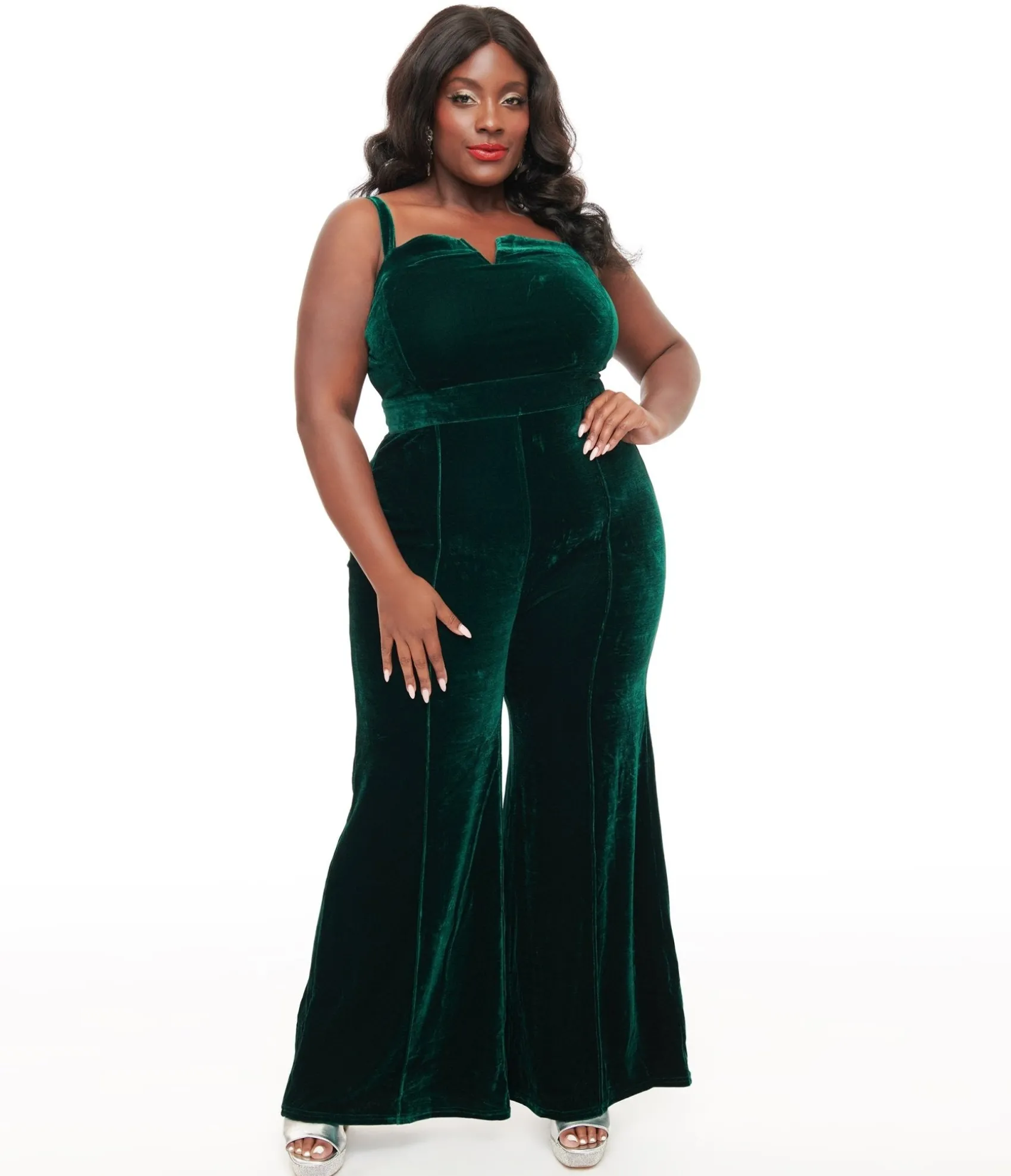 Unique Vintage Plus Size Emerald Velvet Jumpsuit Outlet